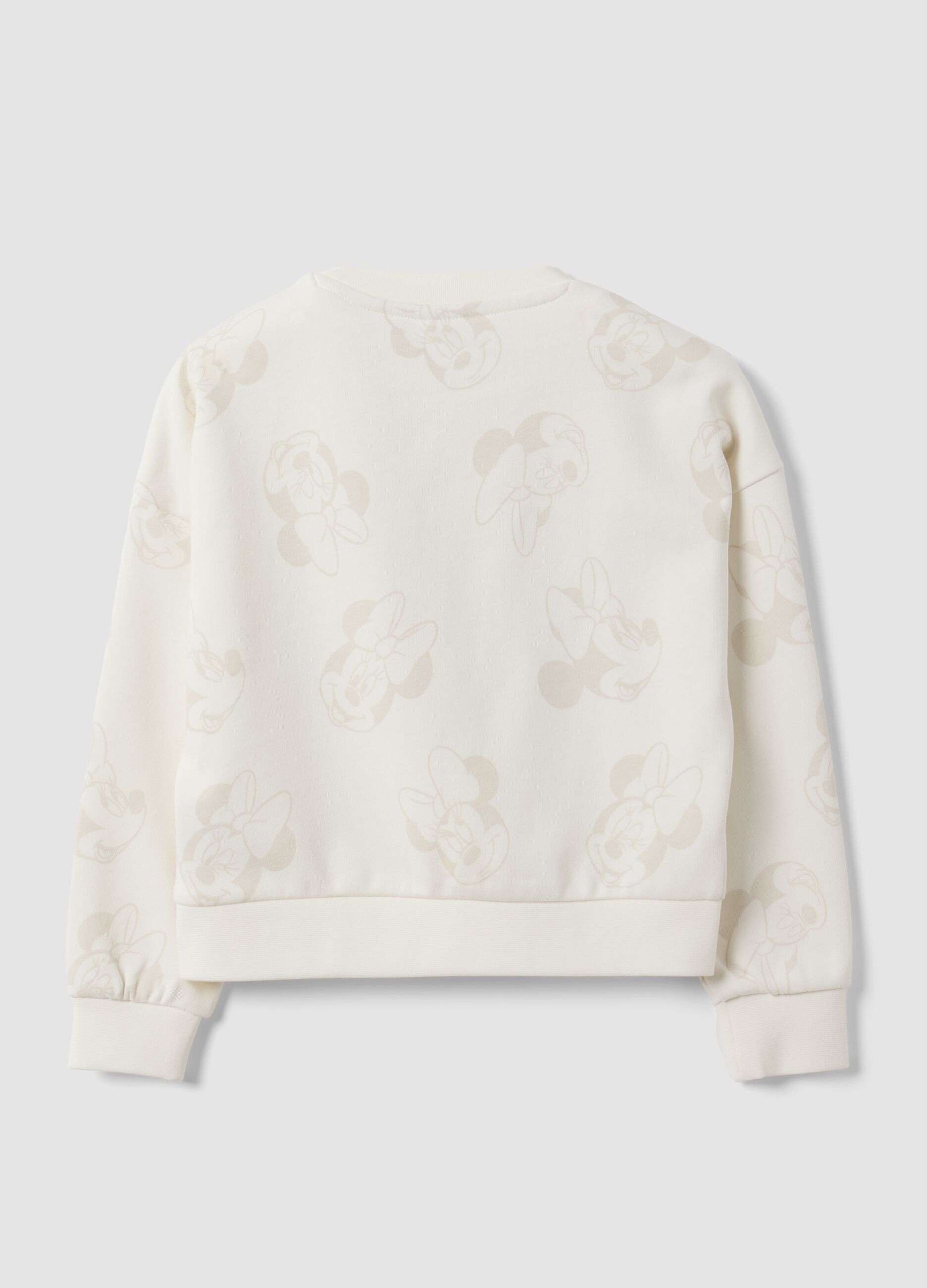 White cotton-blend crew-neck sweatshirt with Minnie print for girls