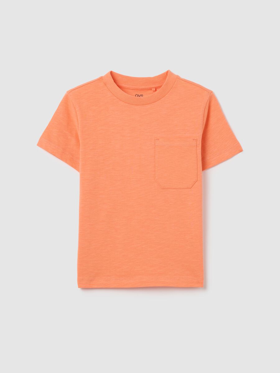 Orange T-shirt in organic cotton with pocket_0