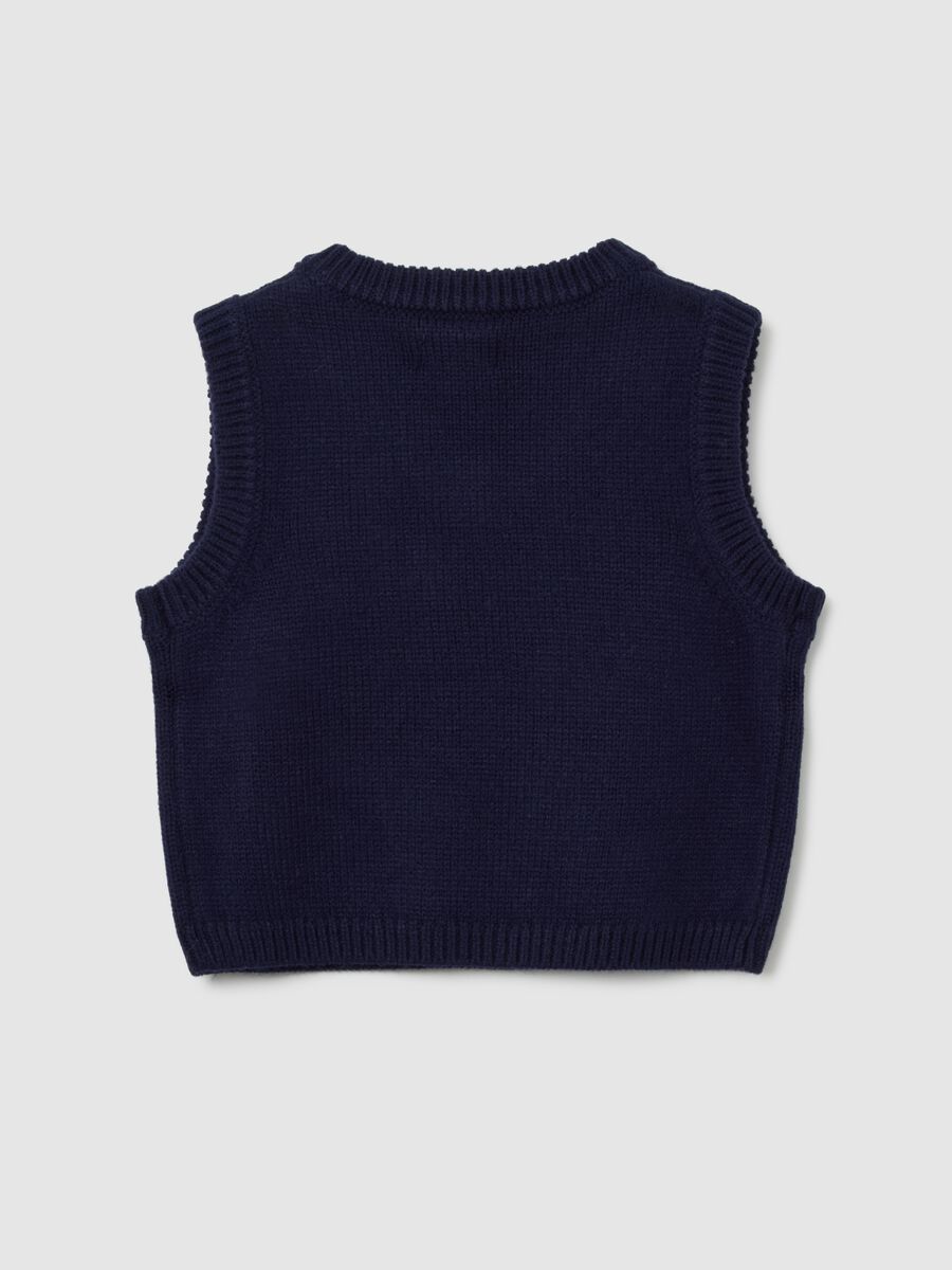 Girls' hand-embroidered blue waistcoat with V-neck regular fit_1