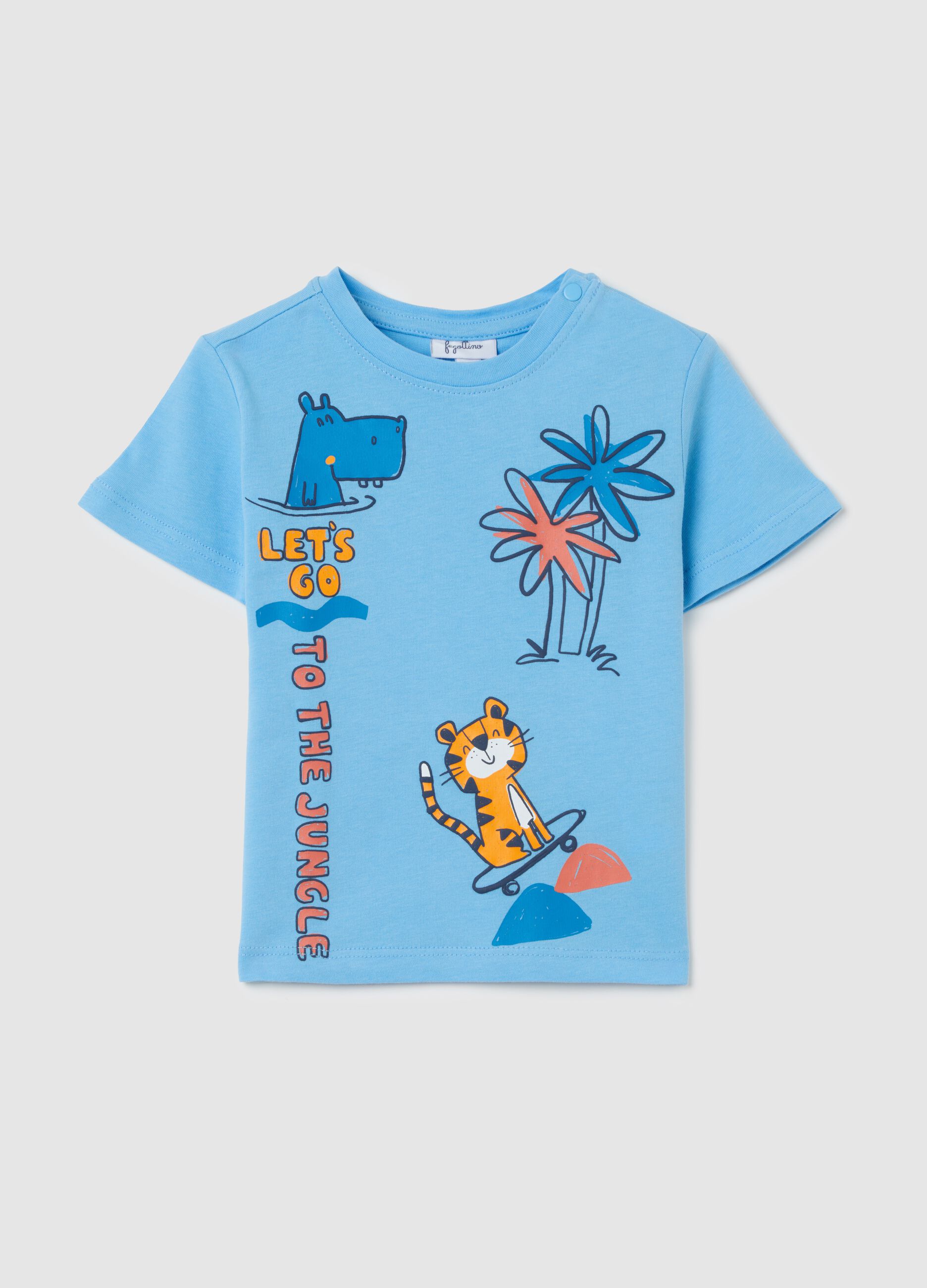 T-shirt da neonato in puro cotone azzurra regular fit con stampa