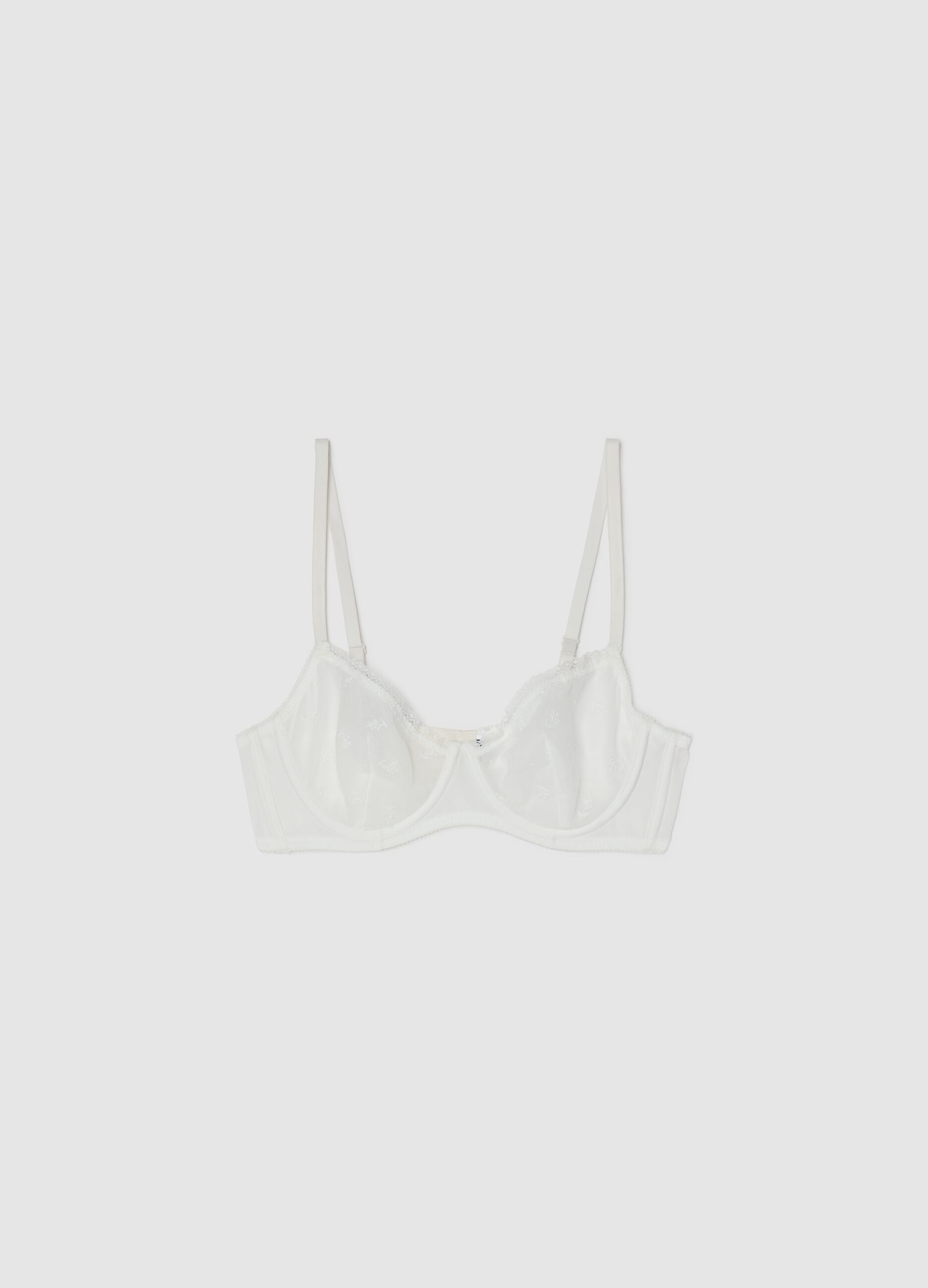 White balconette bra with foliage embroidery