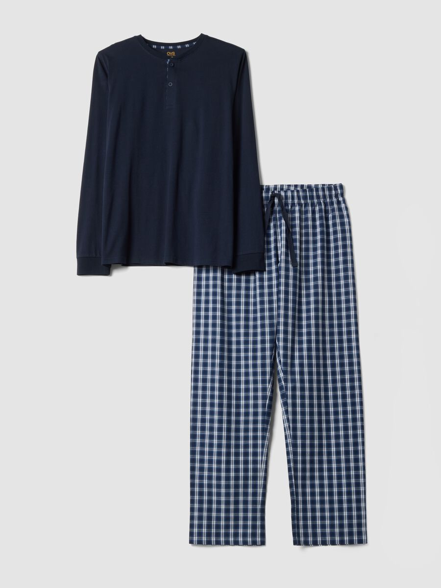 Pigiama blu in puro cotone organico con collo serafino regular fit_4