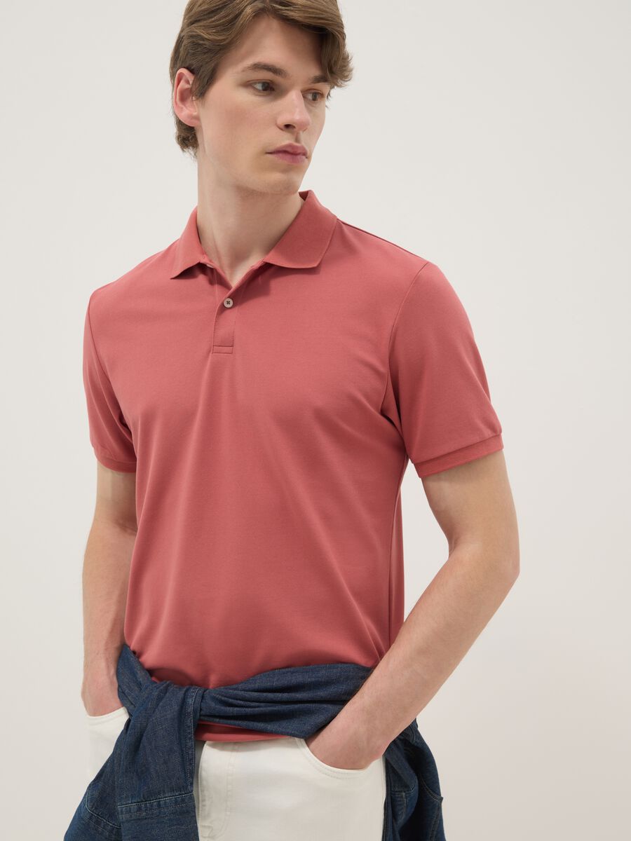 Red Stretch Cotton Blend Polo Regular Fit_0