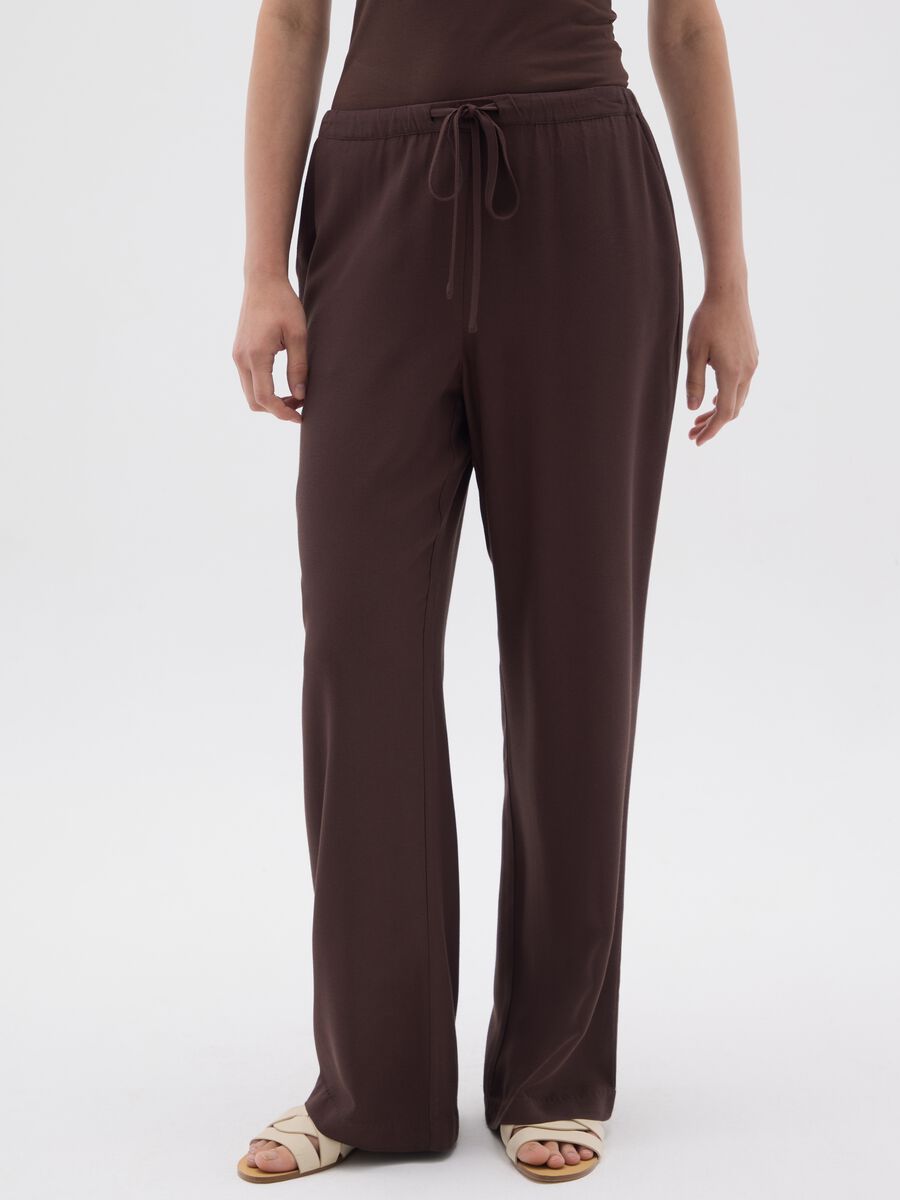 Women's trousers in pure brown viscose regular fit_1