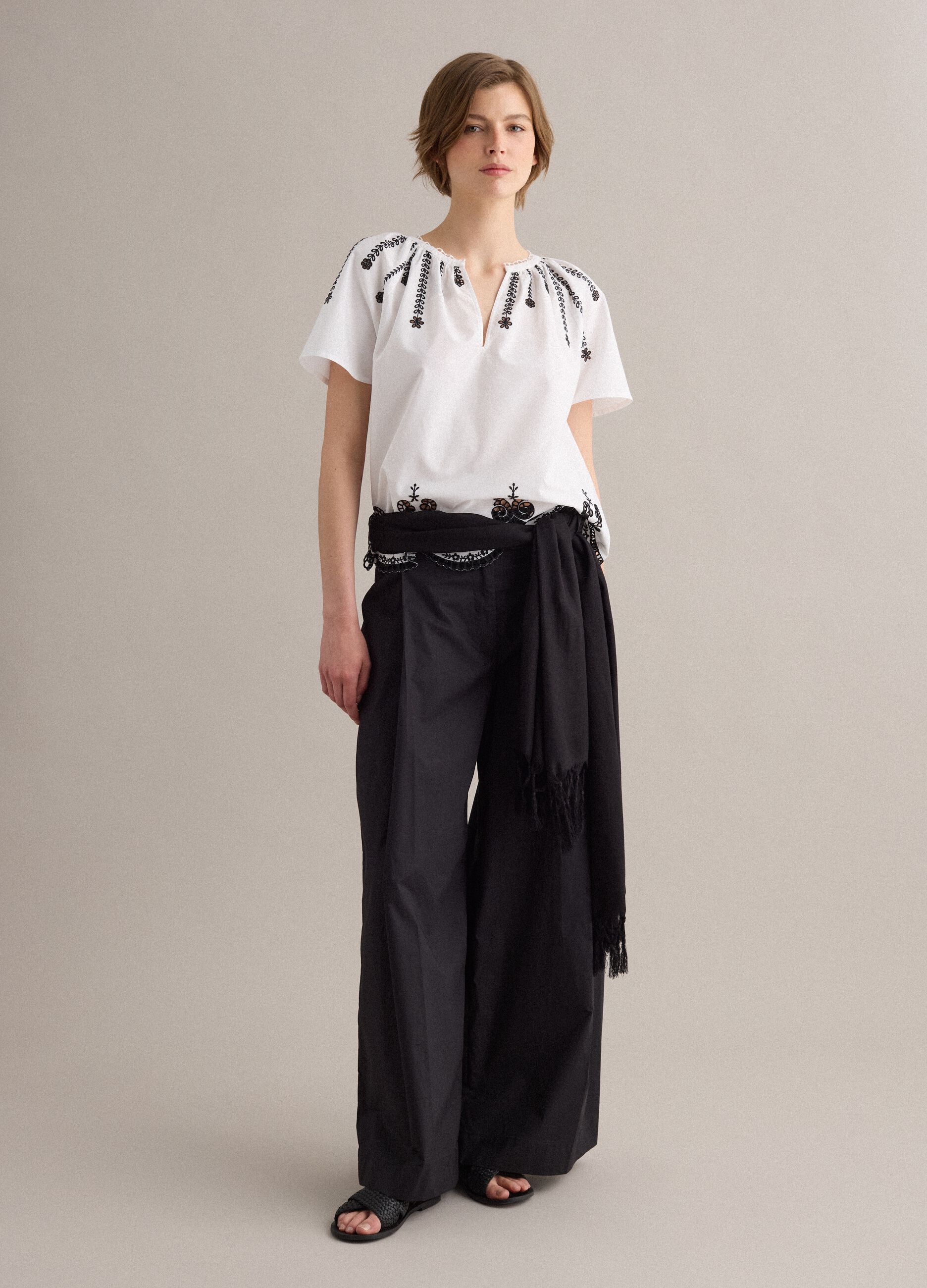 White pure cotton shirt with embroidery