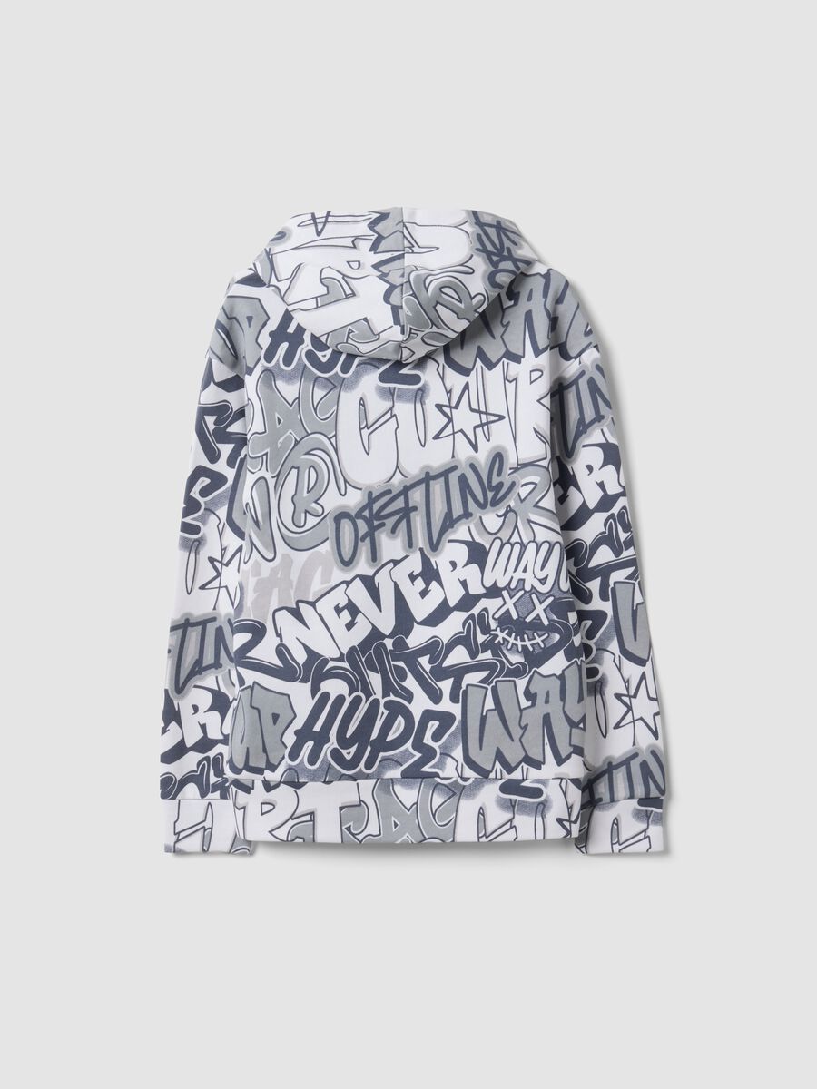 White cotton-blend hoodie with all-over graffiti print for boys_1