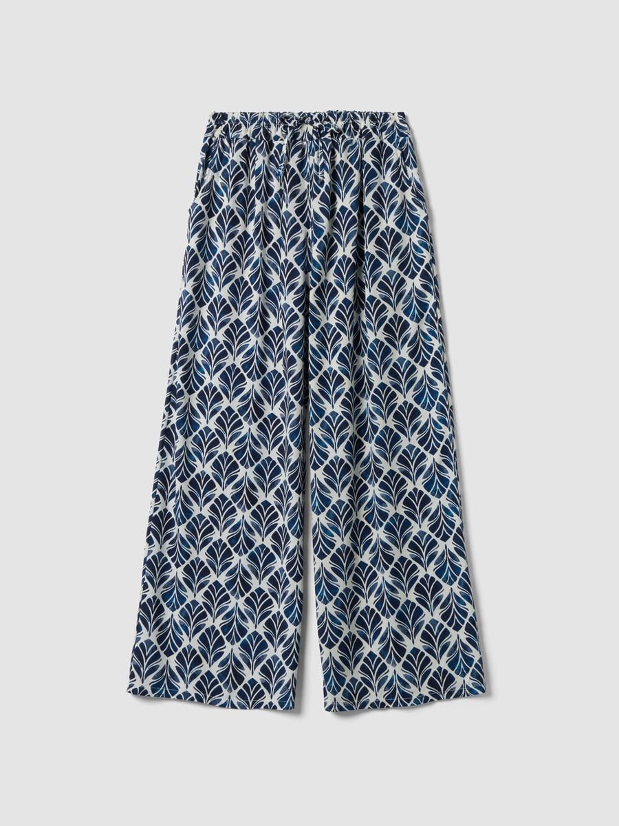 Blue pure viscose wide-leg patterned trousers, regular fit_4