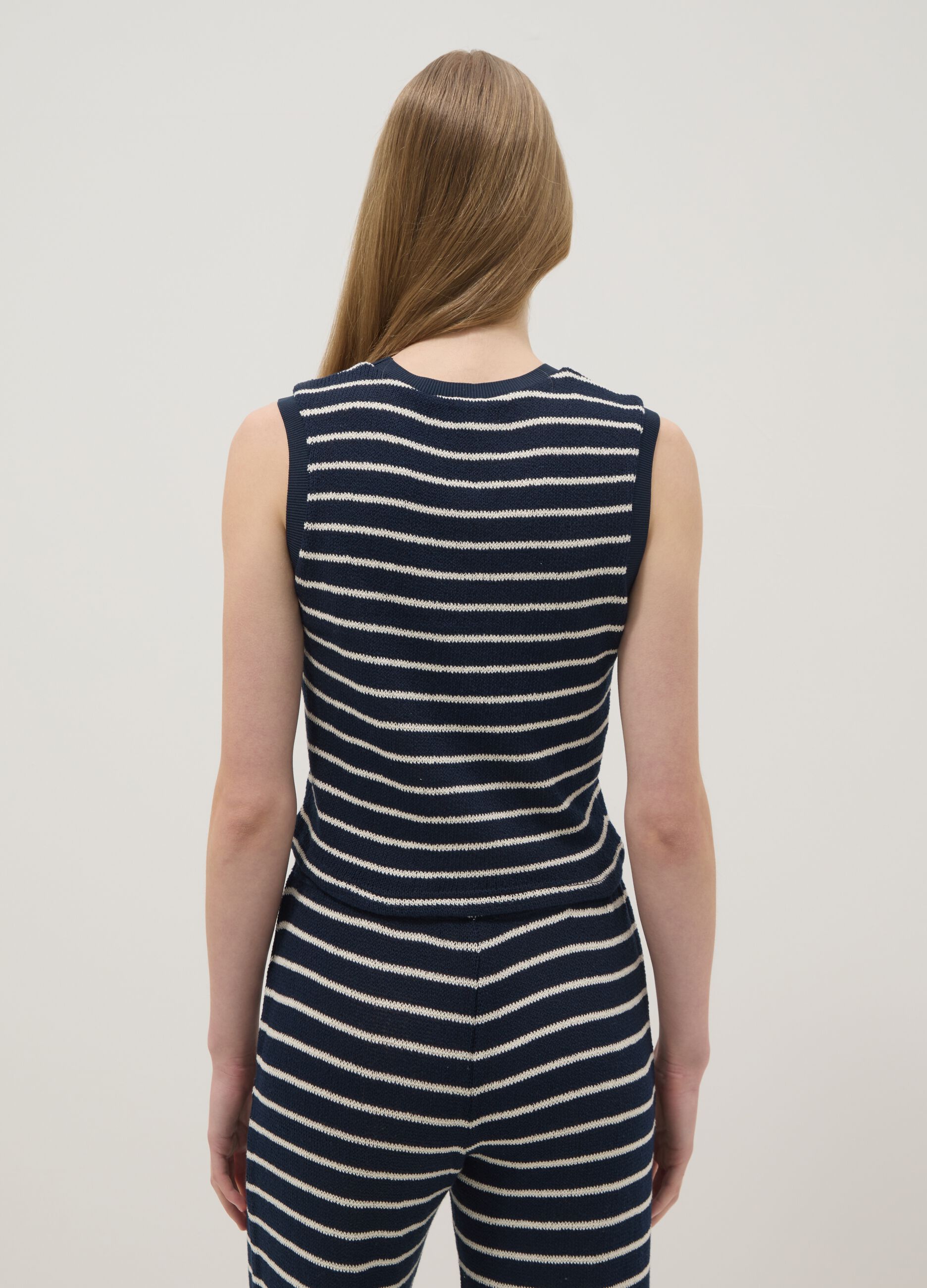 Regular-fit blue and white striped cotton-blend waistcoat