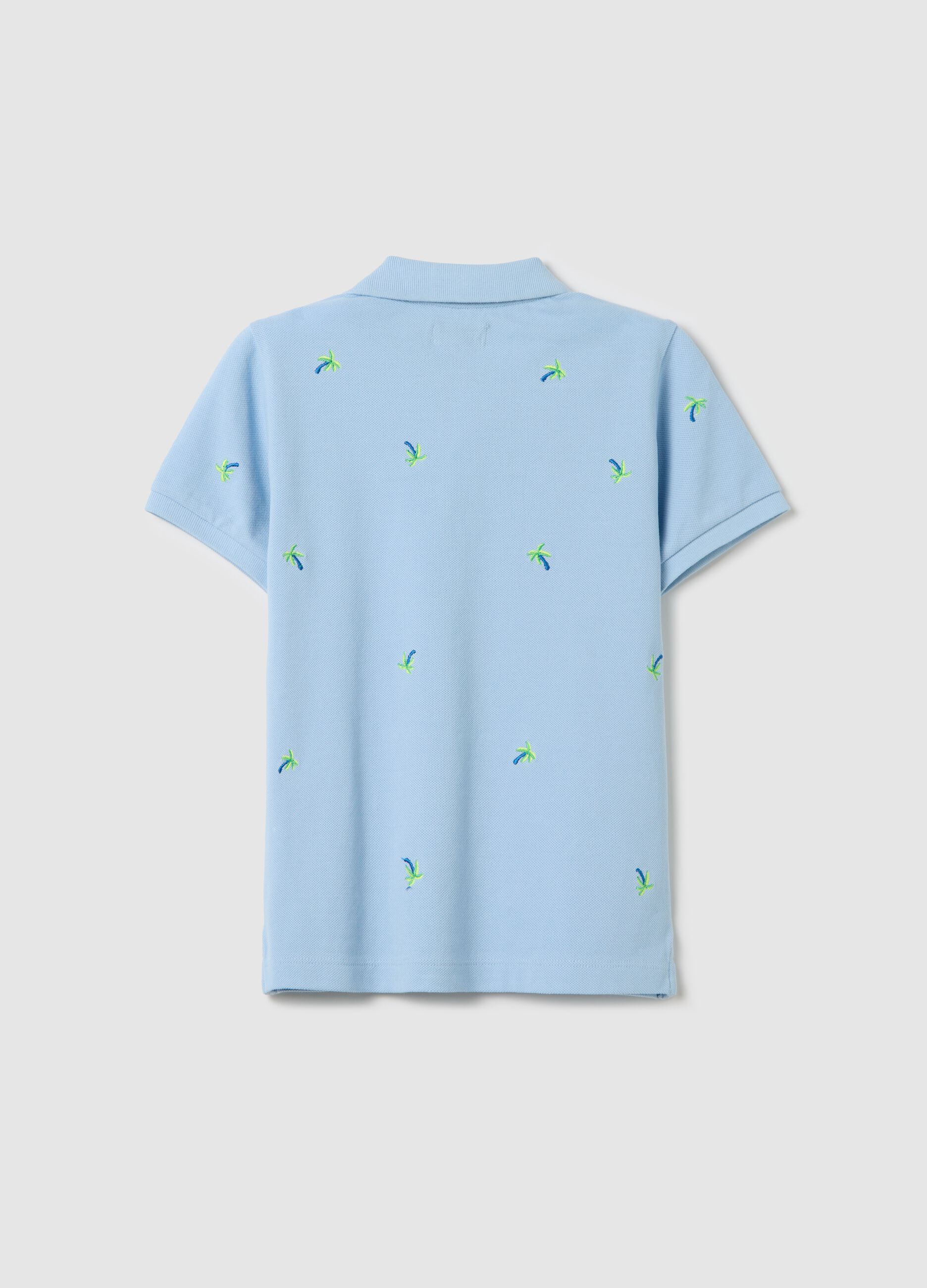 Light blue piquet polo shirt with palms embroidery