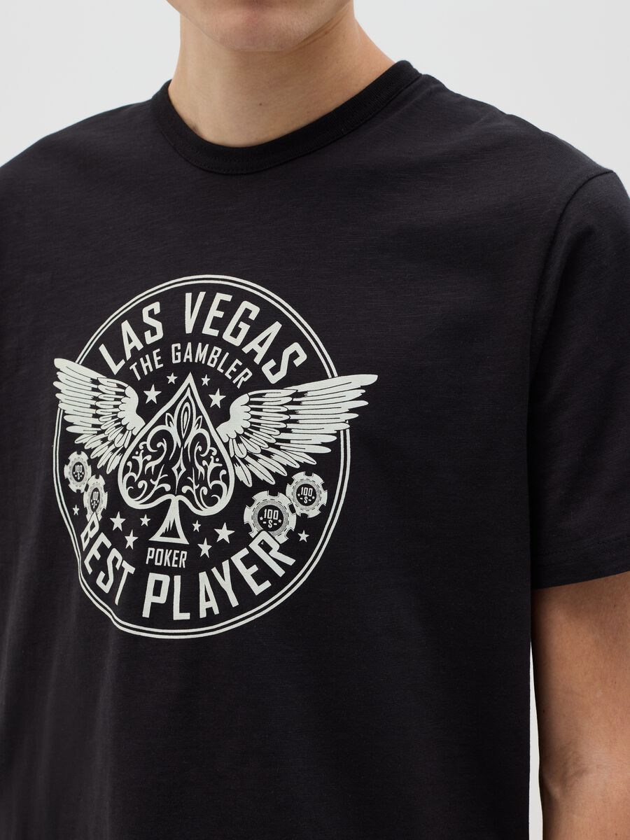 Cotton T-shirt with poker motif print_2