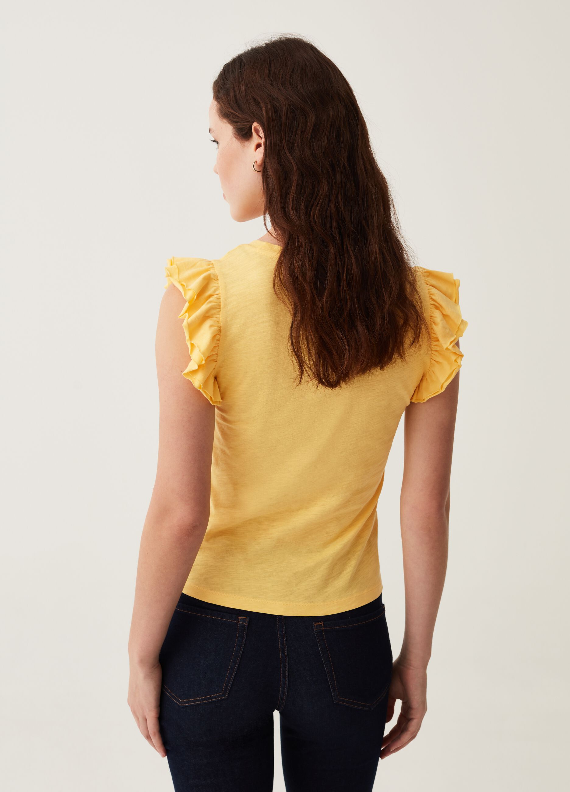 Tank top in cotone slub con volant_2