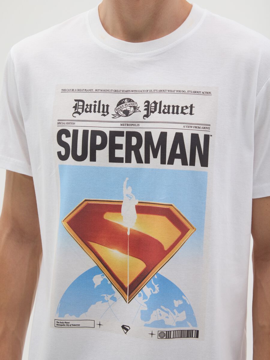Men's white pure cotton T-shirt with Superman logo_2