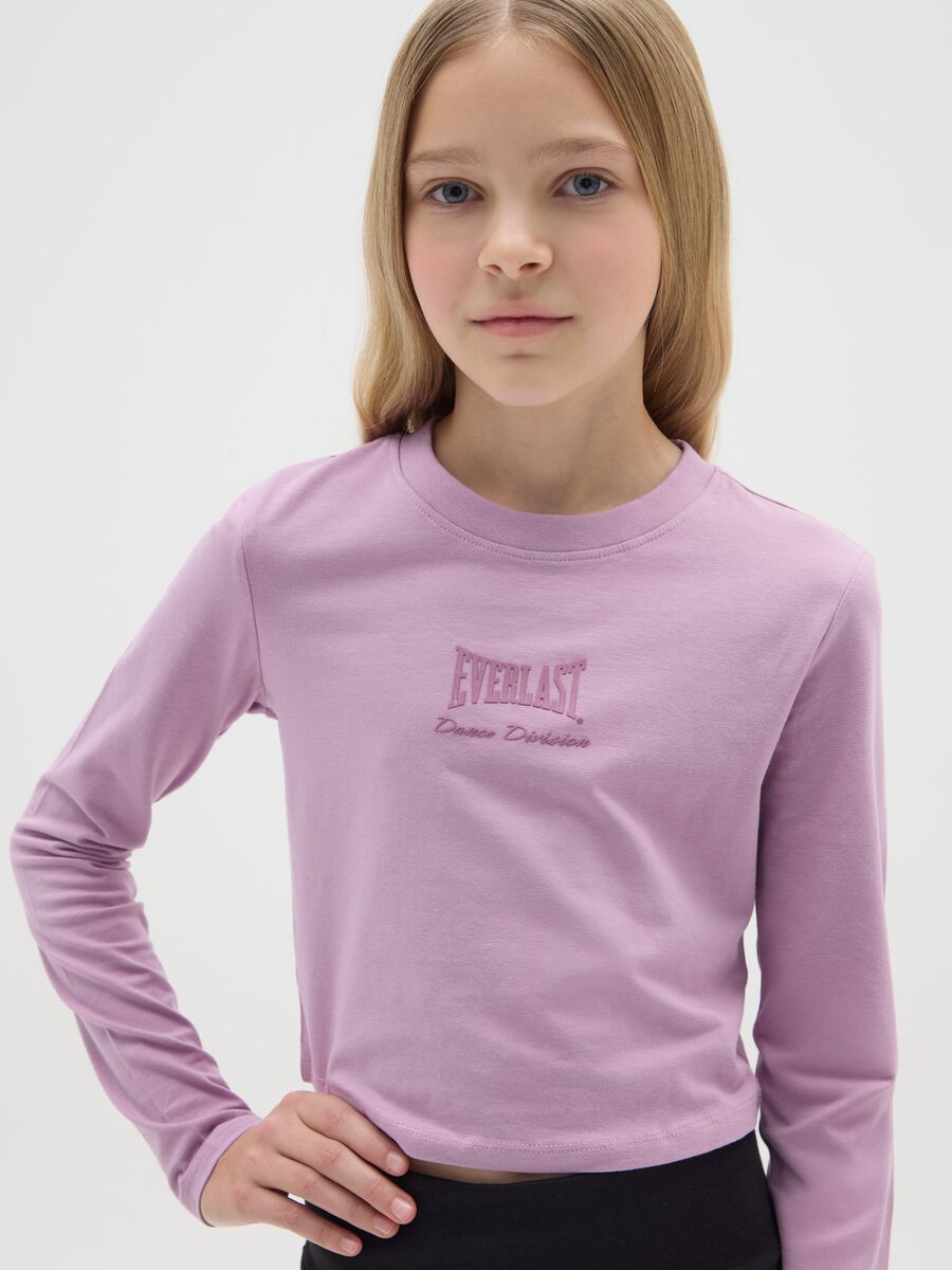 Maglietta da ragazza in cotone elasticizzato rosa regular fit con logo Everlast_2