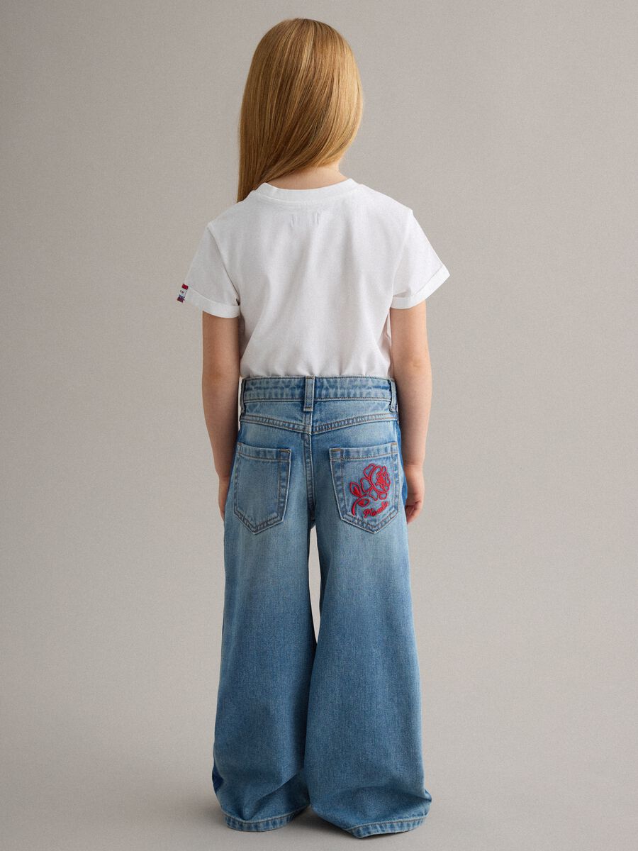 Girls' wide leg pure cotton blue jeans_1