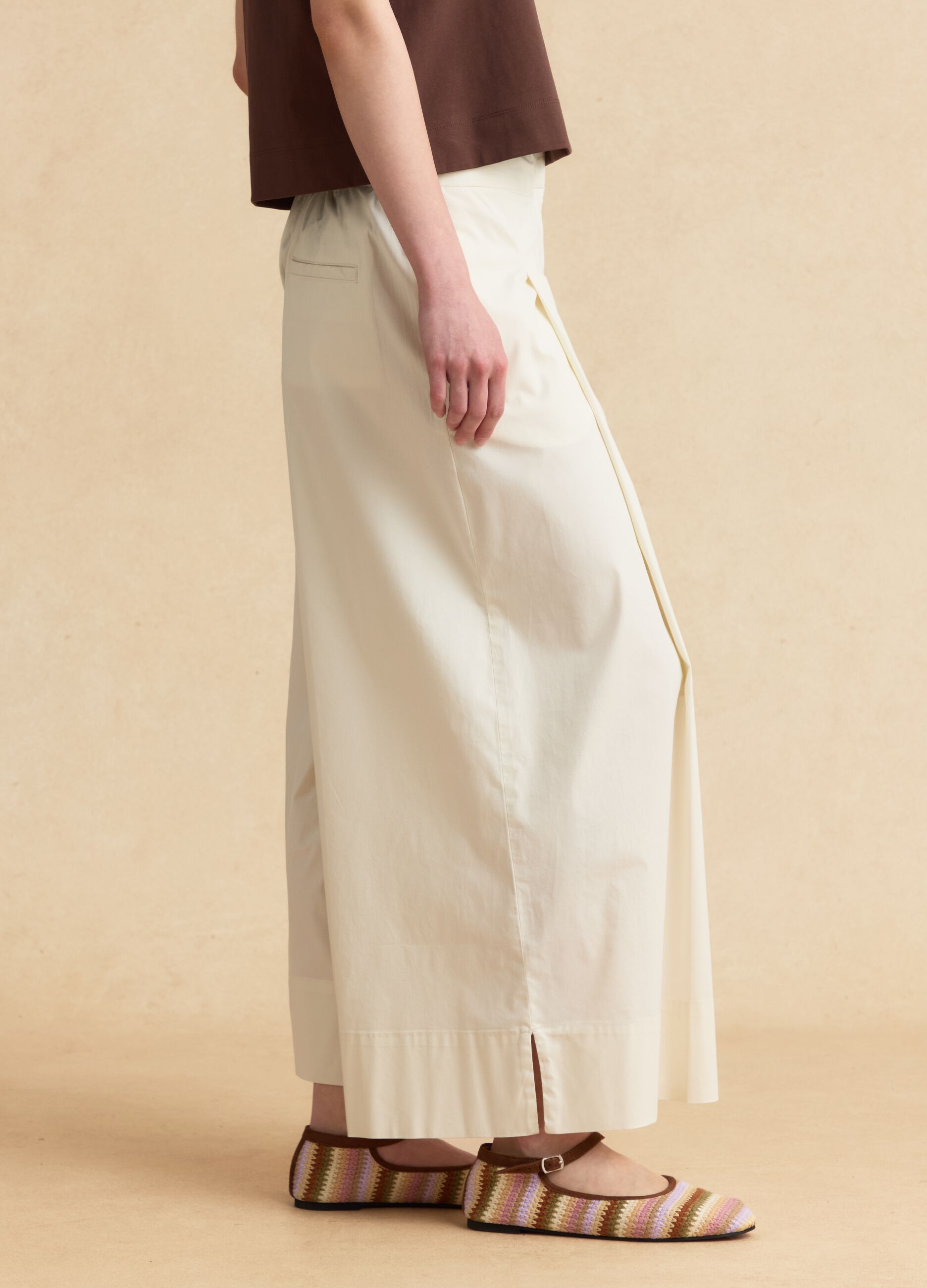 Pantaloni culotte bianchi in cotone elasticizzato