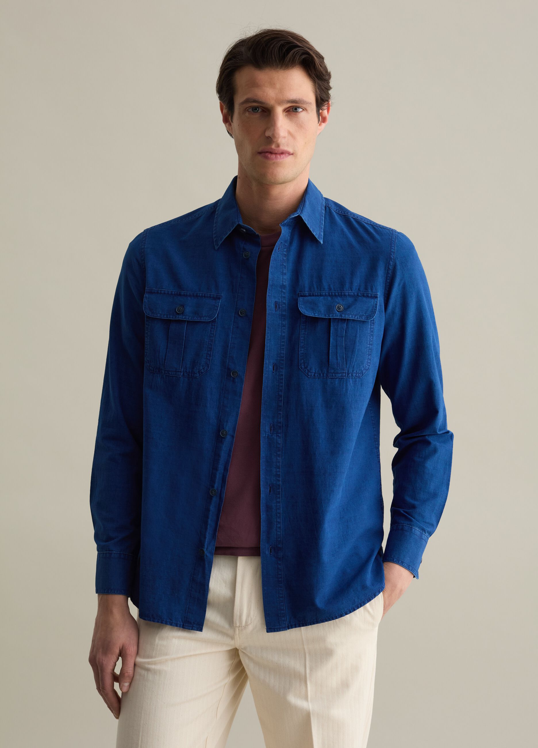 Solid colour shacket in cotton