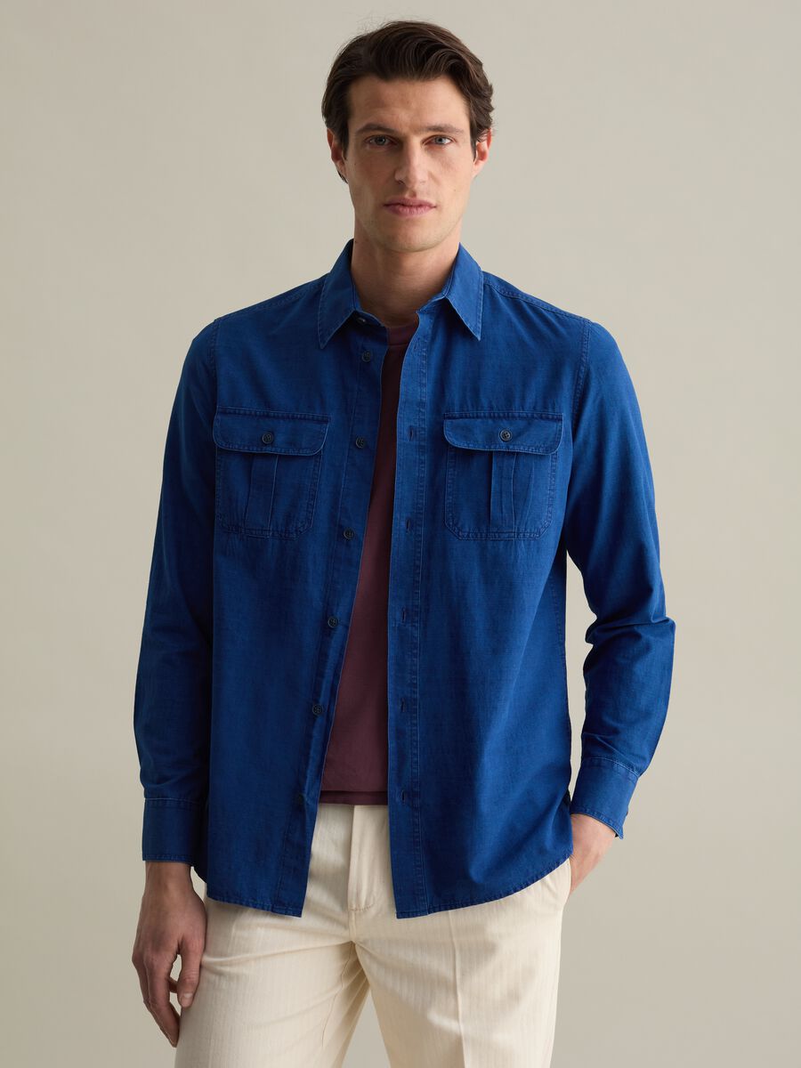 Solid colour shacket in cotton_0