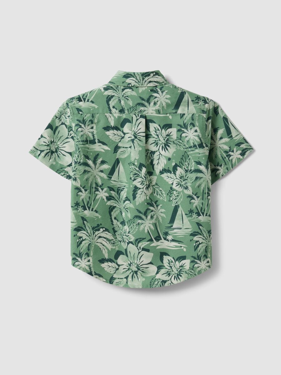 Camicia verde in puro cotone con stampa tropicale over fit_4