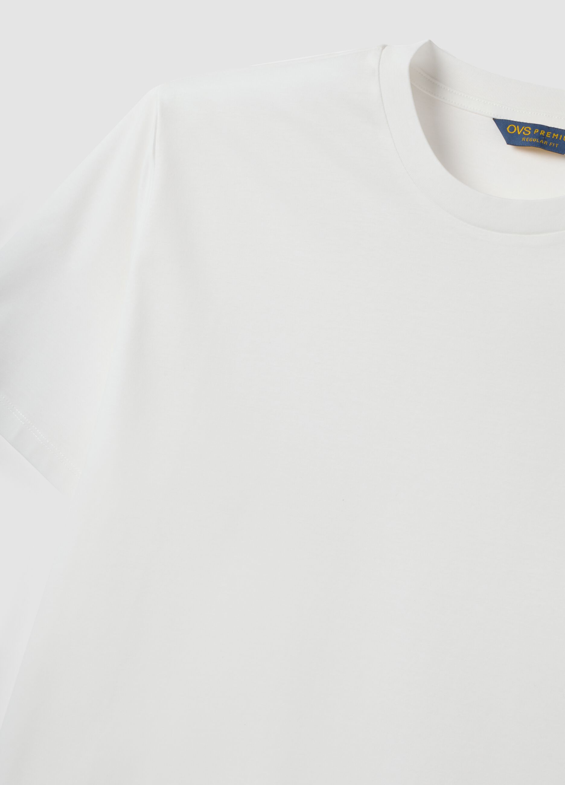 White mercerised pure cotton crew-neck T-shirt, regular fit