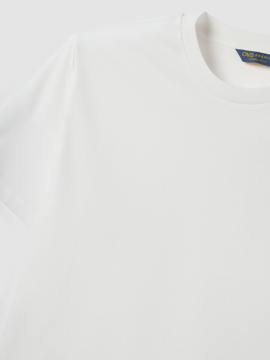 White mercerised pure cotton crew-neck T-shirt, regular fit_1