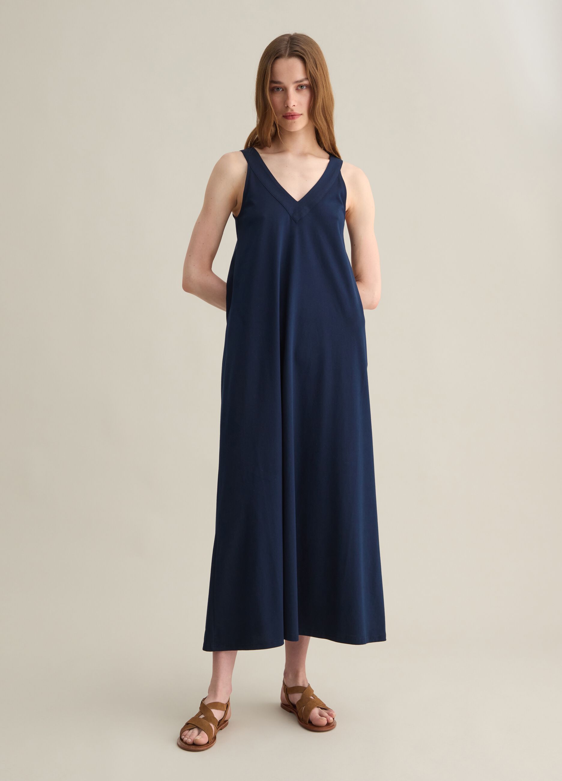 Sleeveless Long Cotton Dress in Blue