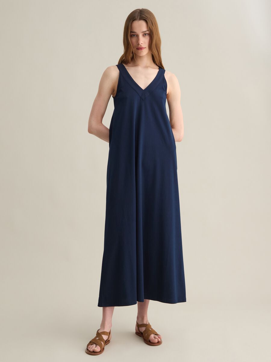 Sleeveless Long Cotton Dress in Blue_1