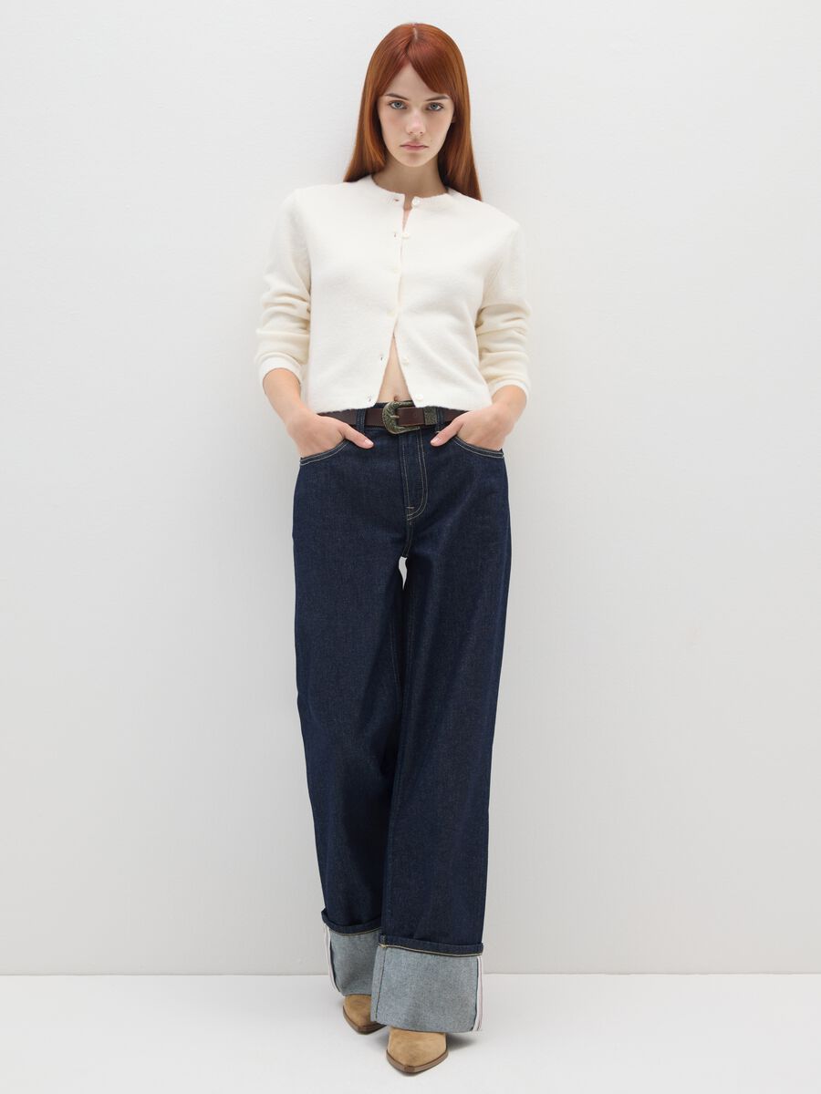 White regular fit cardigan with buttons_1