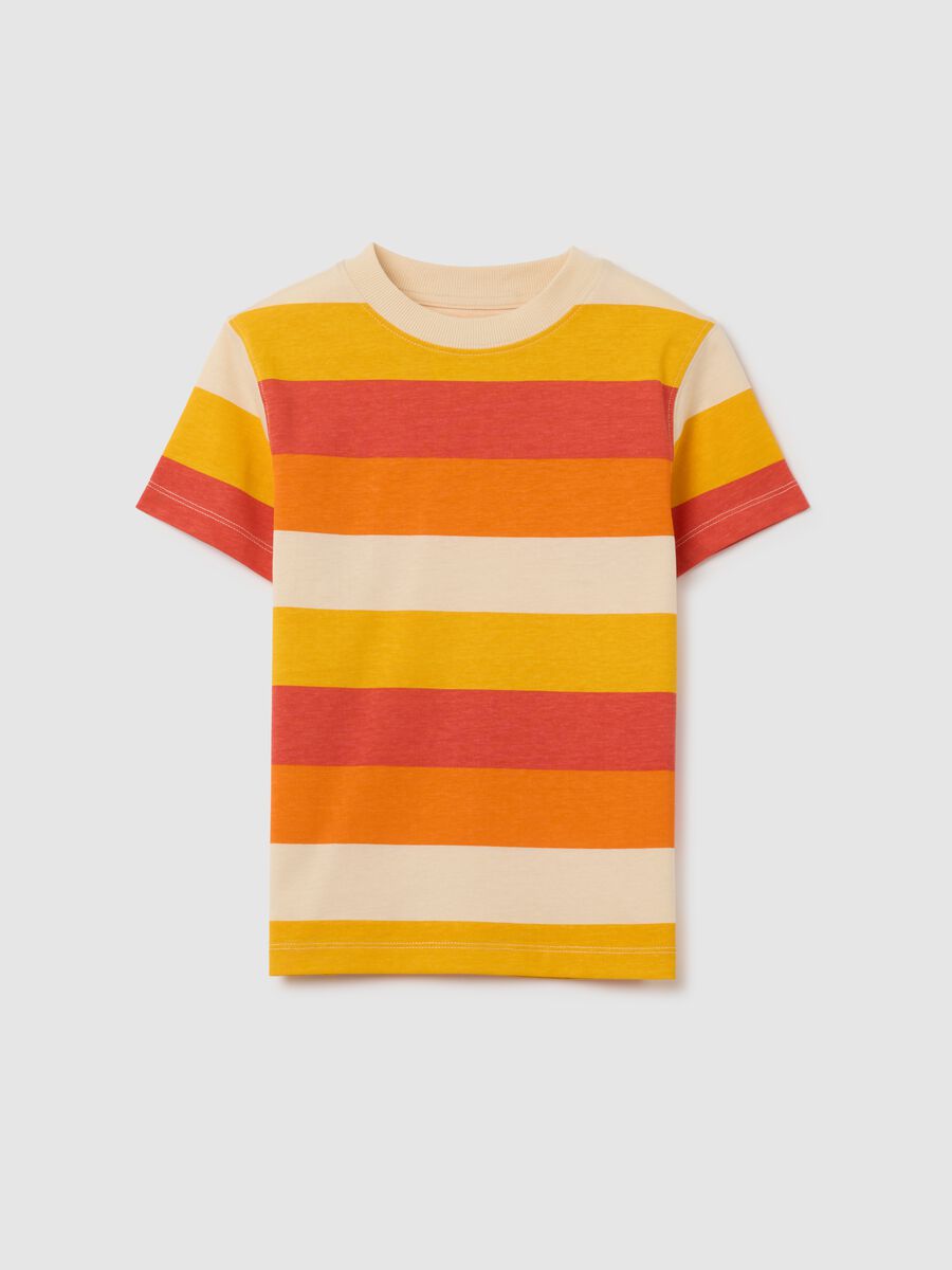 Multicoloured striped cotton T-shirt for children_0