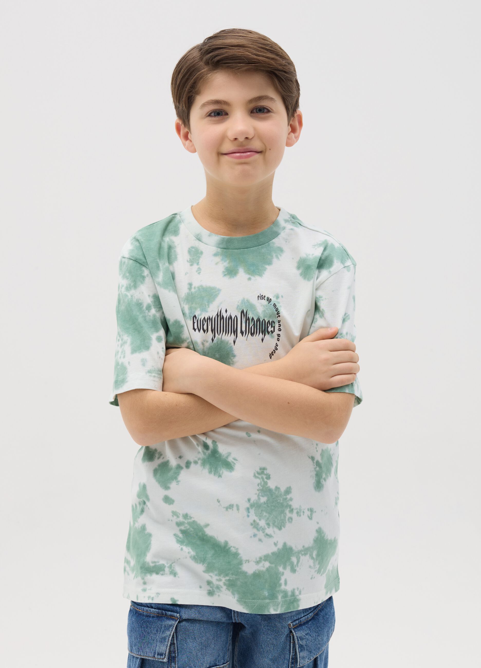 Tie-dye T-shirt with printed lettering