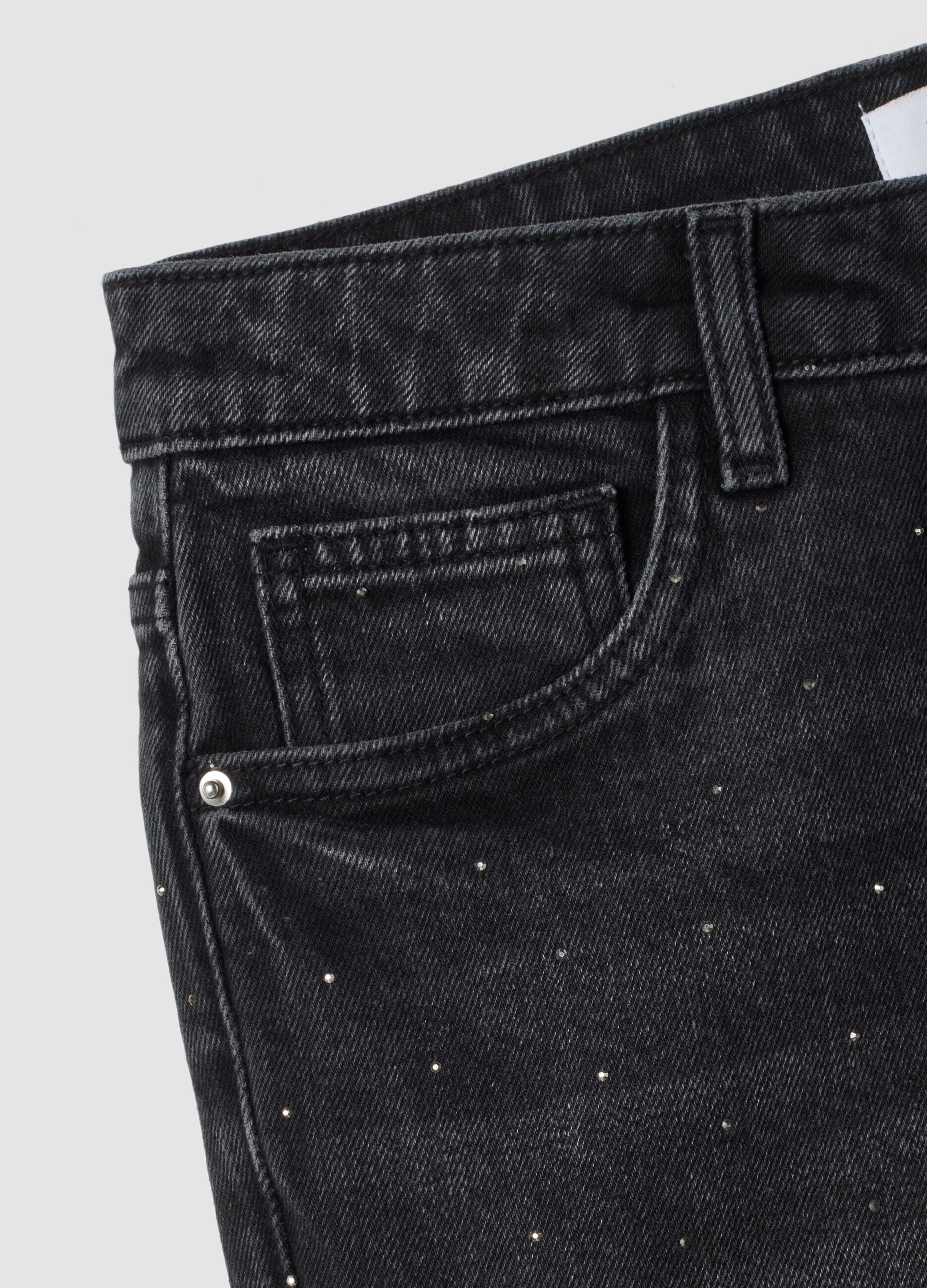 Black bootcut stretch-cotton jeans with rhinestones