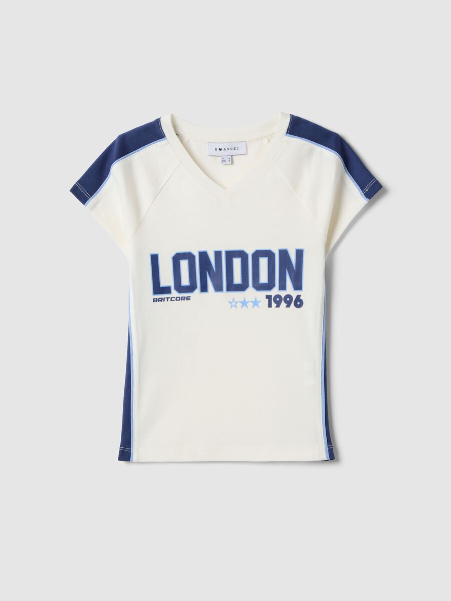 White pure cotton slim fit V-neck T-shirt with print_4