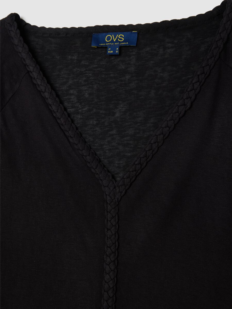 Black V-neck Woven Ovs T-shirt_5