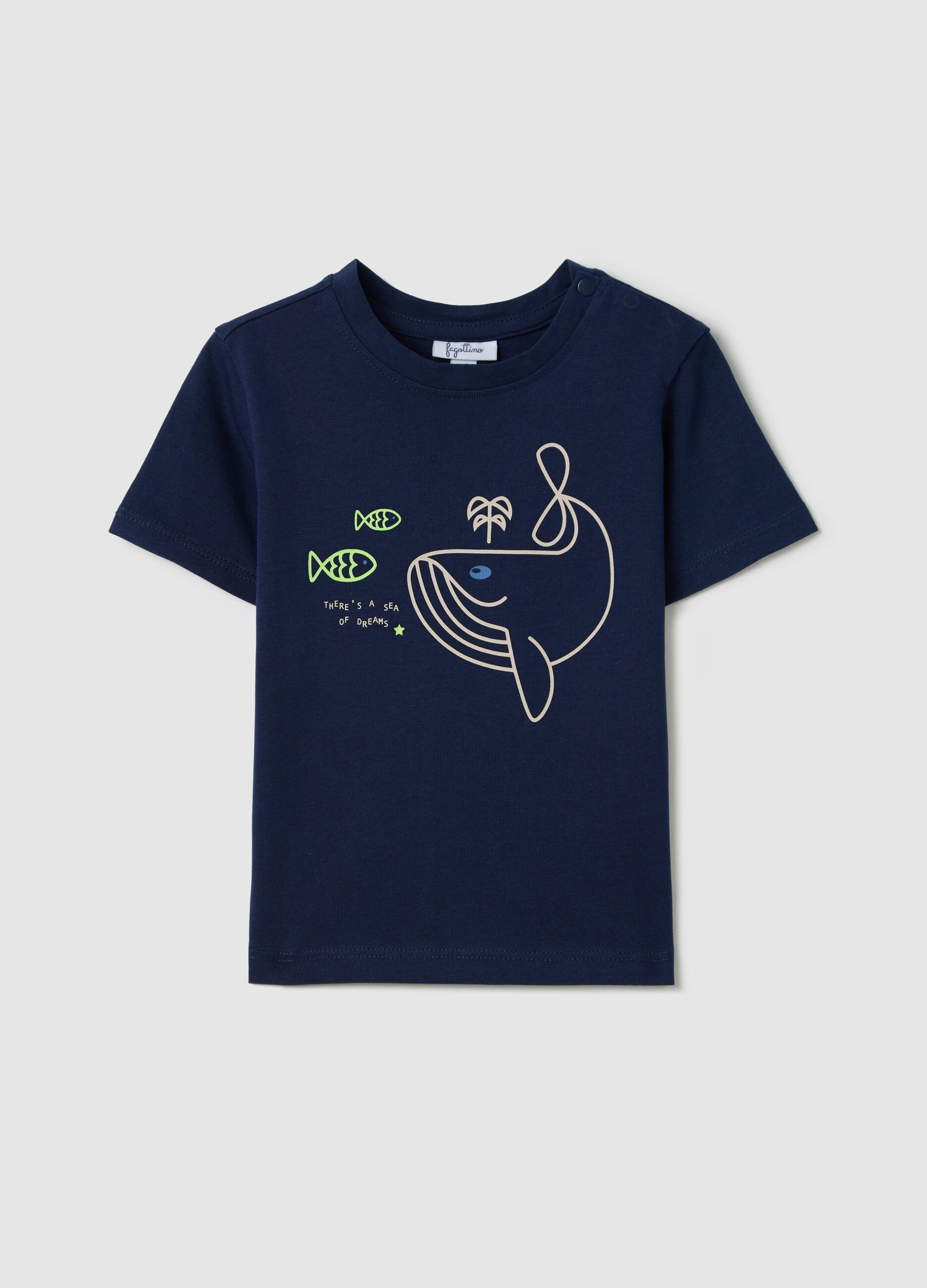Blue cotton T-shirt with print