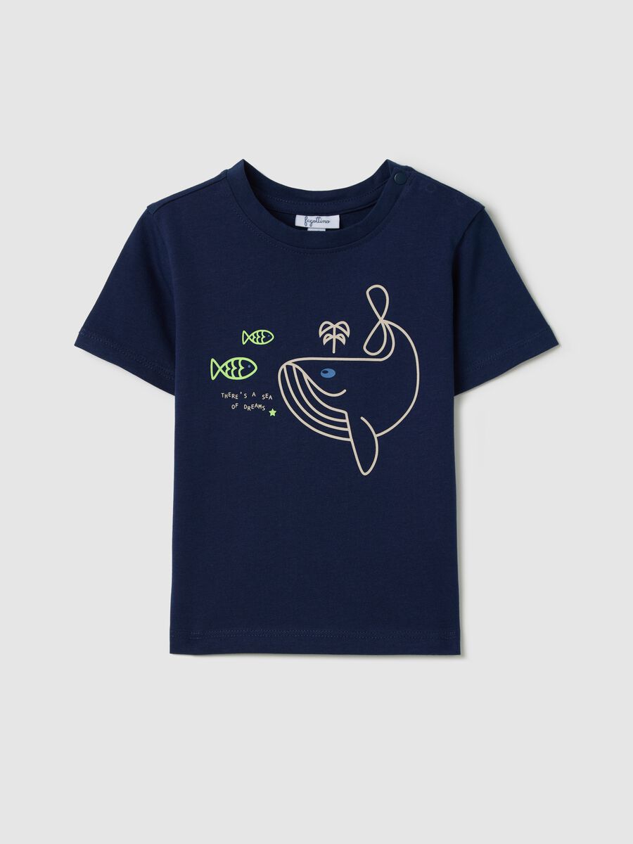 Blue cotton T-shirt with print_0