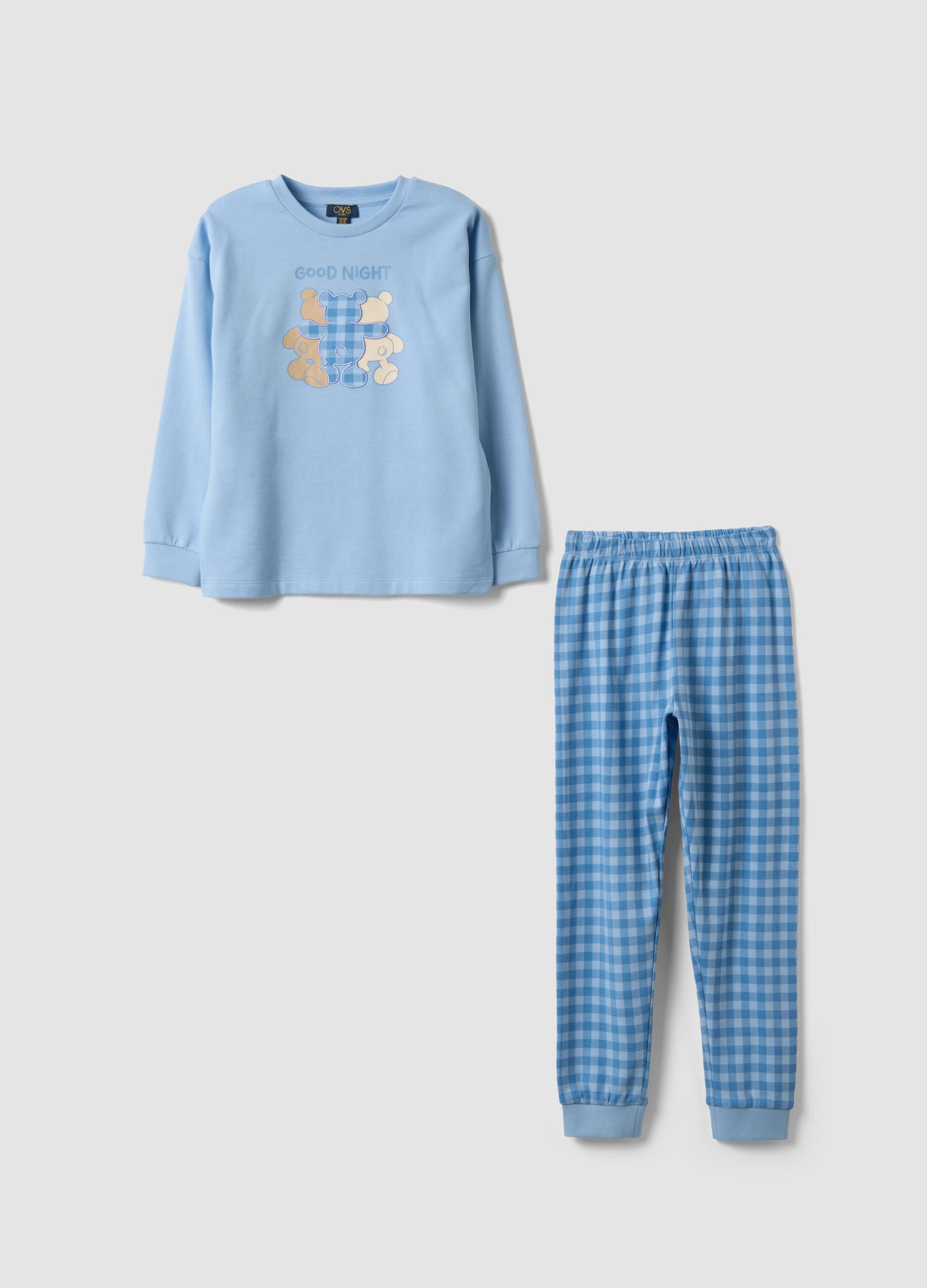 Pigiama blu in puro cotone organico con orsetti
