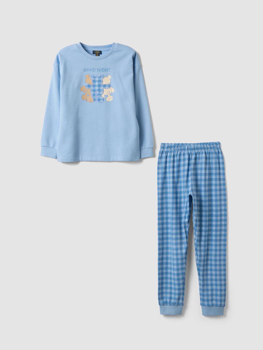 Blue organic cotton pyjamas with teddy bear print_0