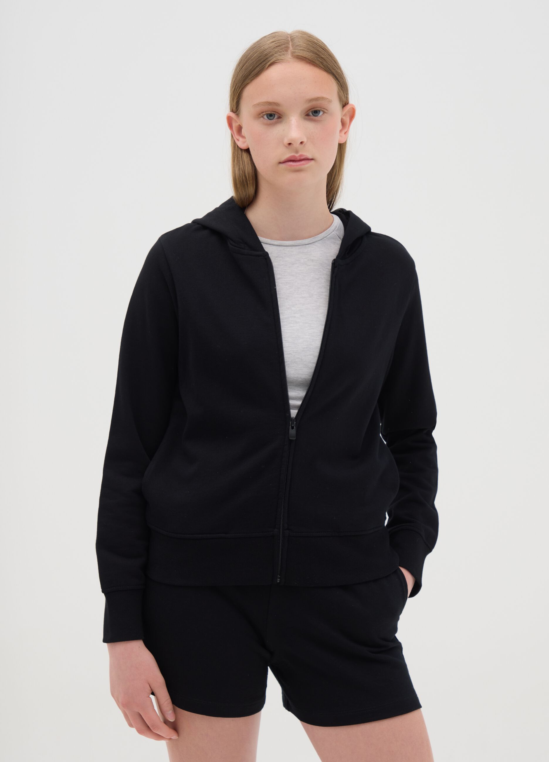 Full-zip in French Terry con cappuccio