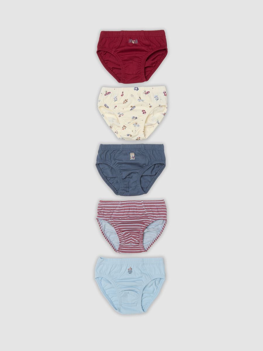 Multipack di cinque slip multicolor in puro cotone organico per neonato e bimbo_0