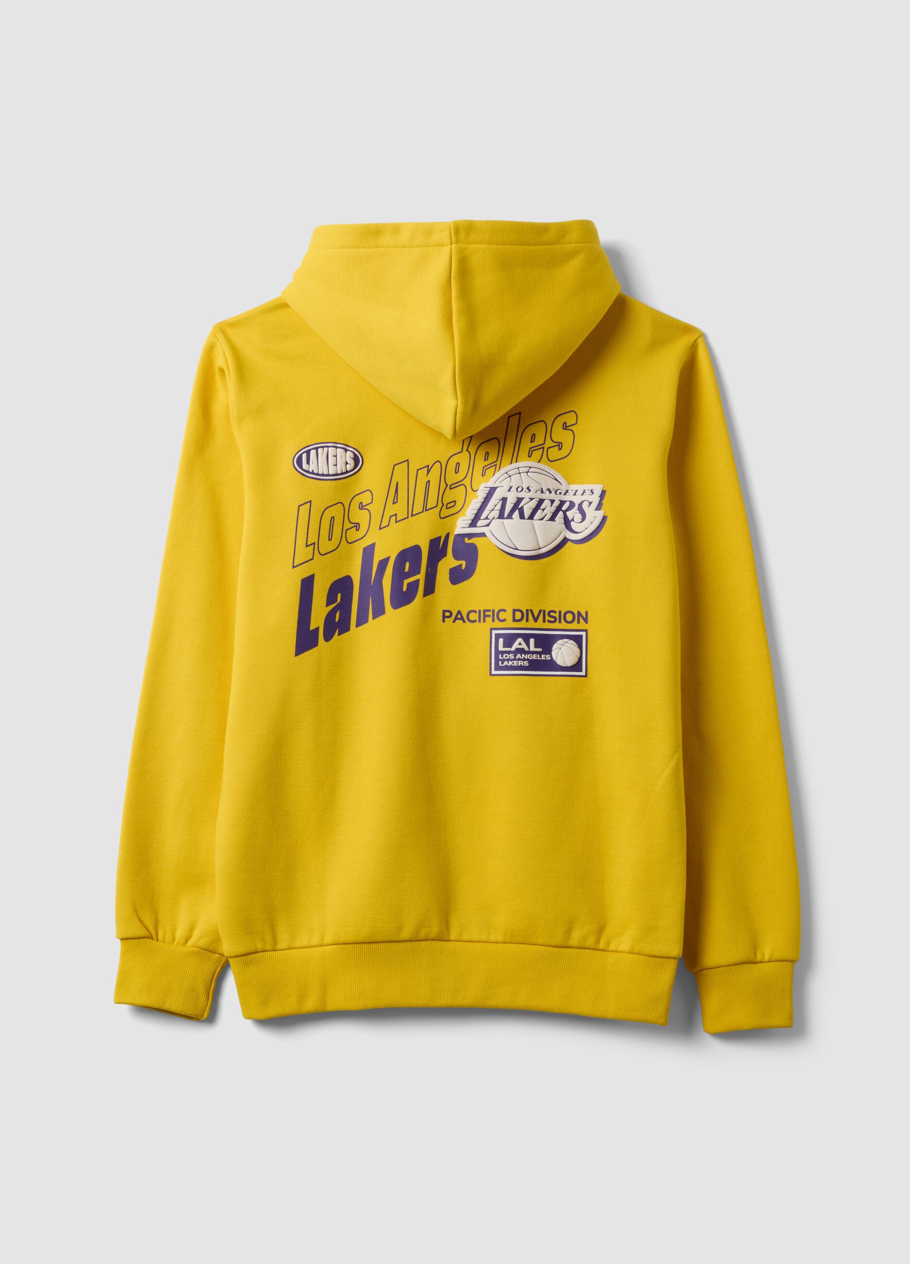 Yellow cotton-blend hoodie with Lakers print