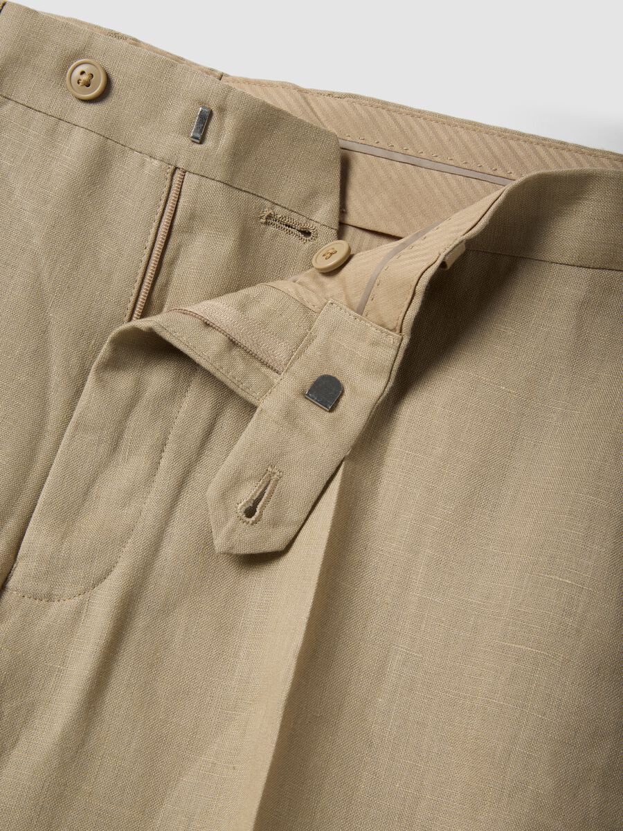 Pantaloni in puro lino beige slim fit_5