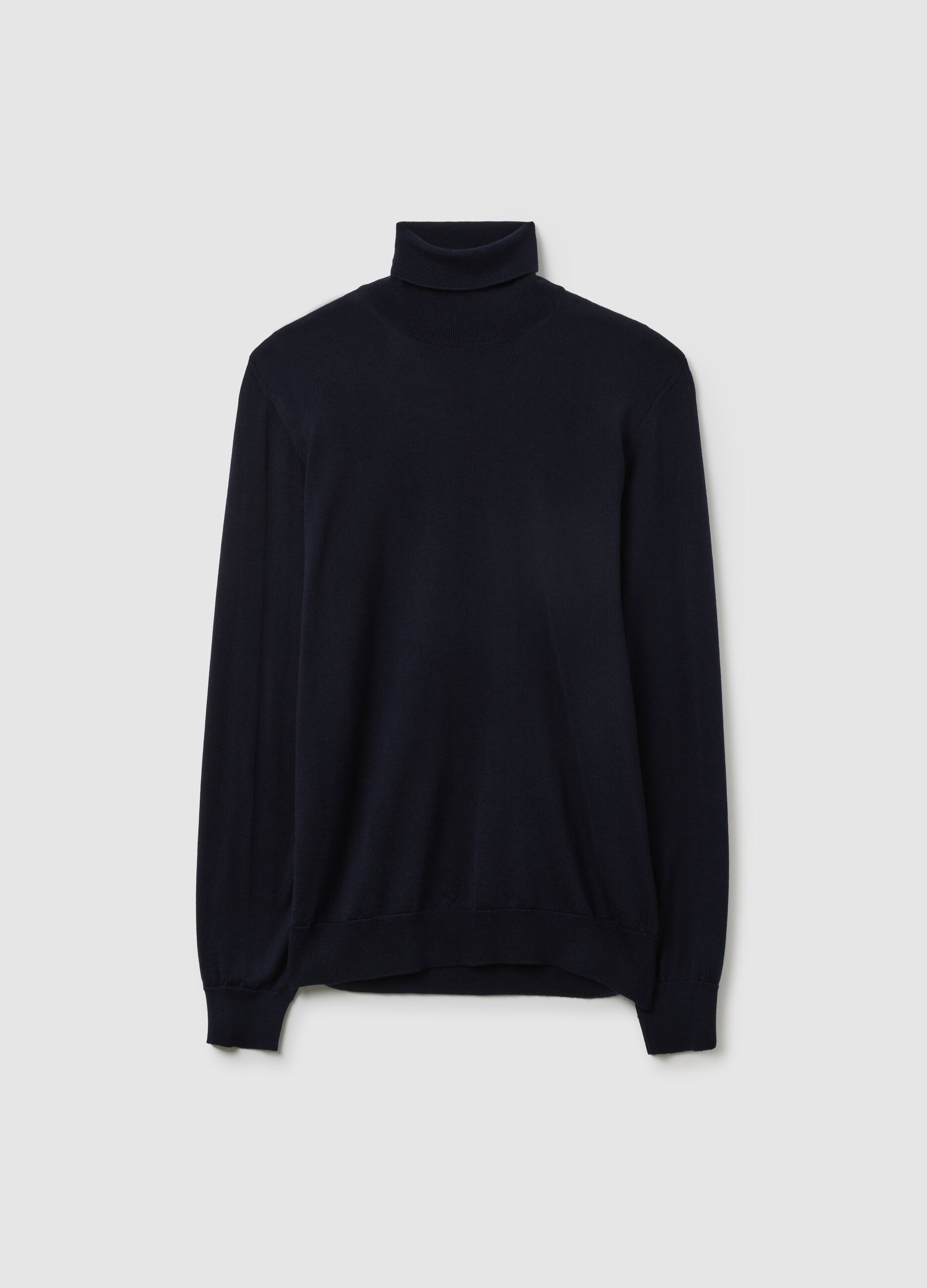 Blue high-neck sweater in pure merino wool regular fit