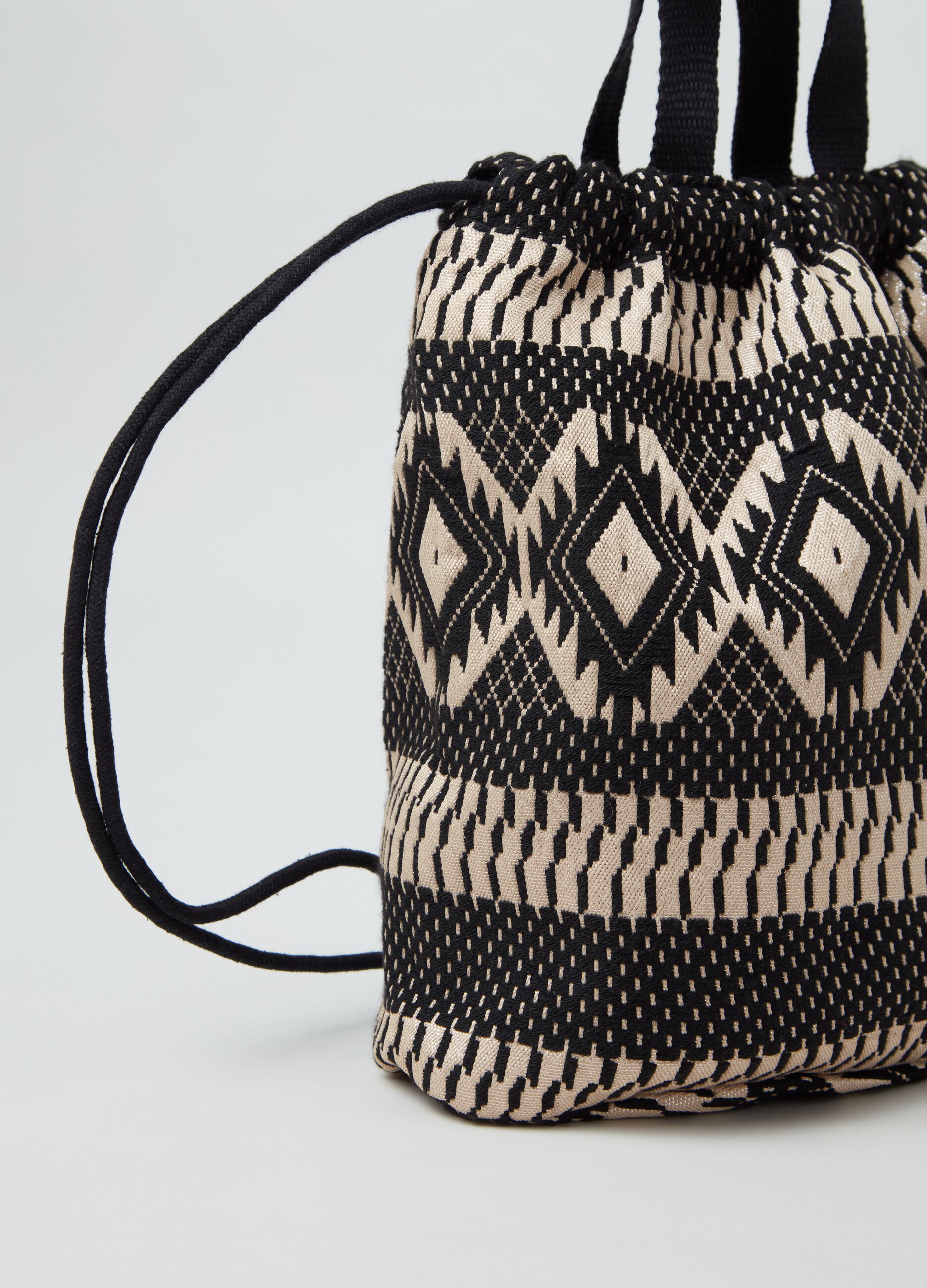 Cotton sack backpack with ethnic pattern