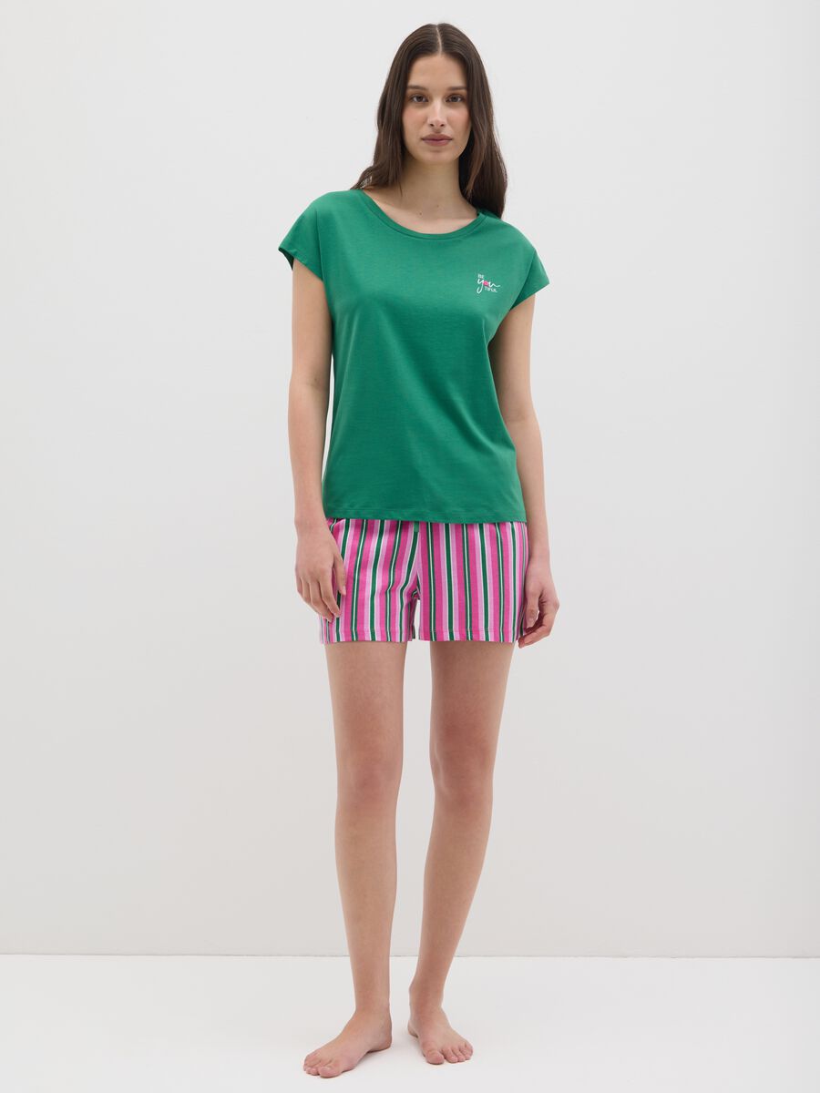 Set pigiama da donna in puro cotone verde e rosa regular fit_0