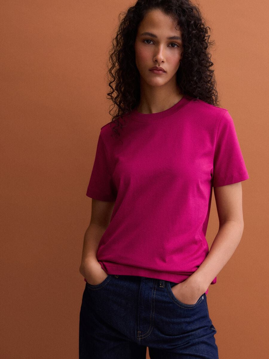 Pink regular-fit crew-neck T-shirt in pure Supima cotton_0