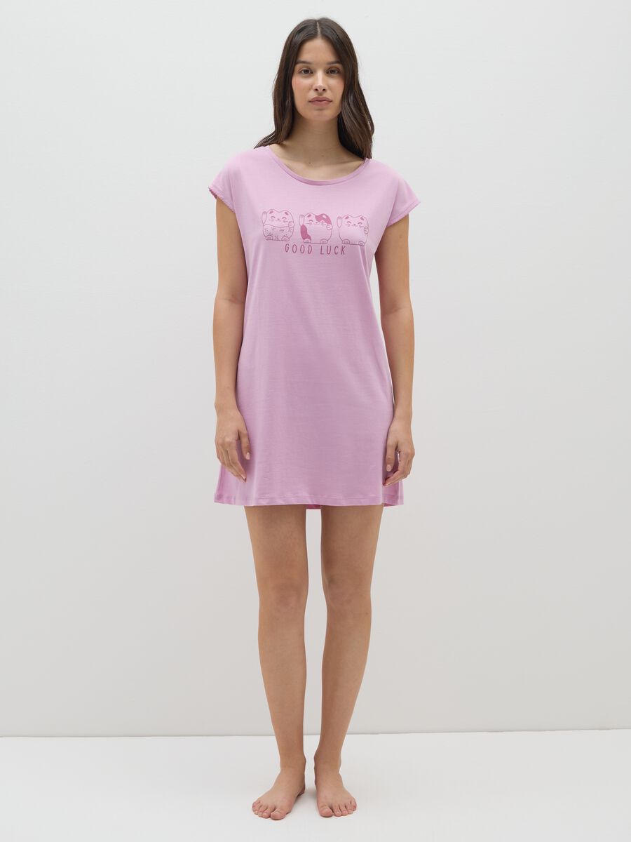 Vestito in puro cotone rosa con gatti_0