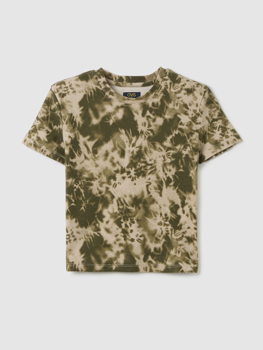 Short Military Green Tie-Dye Effect T-shirt in Stretch Cotton_3