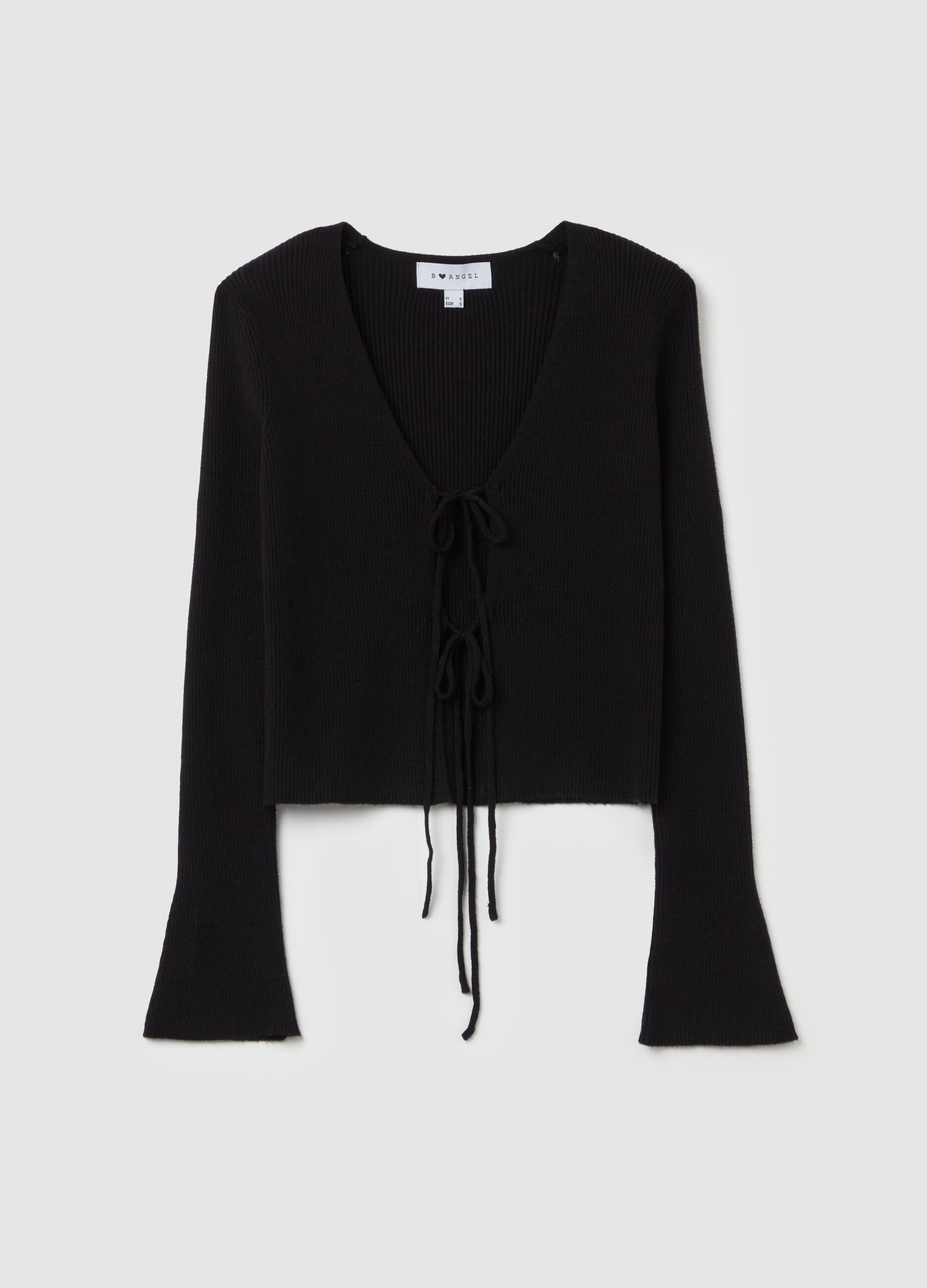 Ribbed cardigan with laces