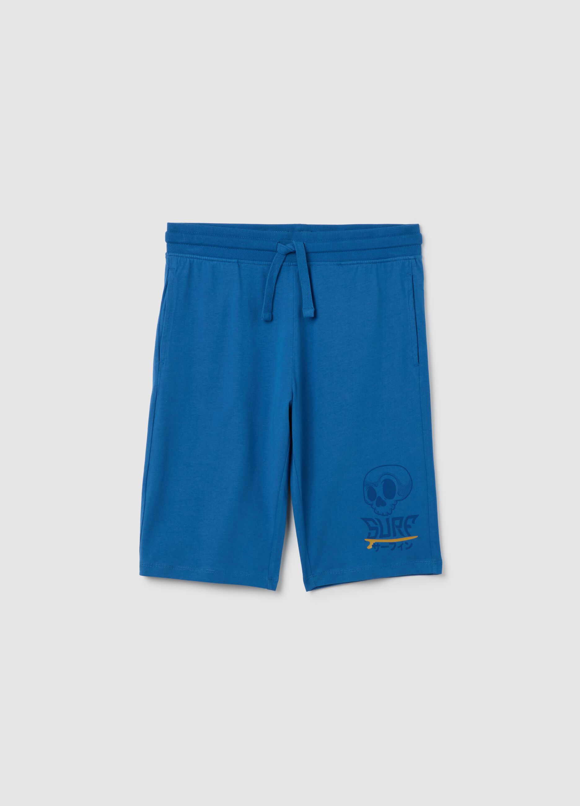 Boys' blue regular fit pure cotton shorts with elastic waistband
