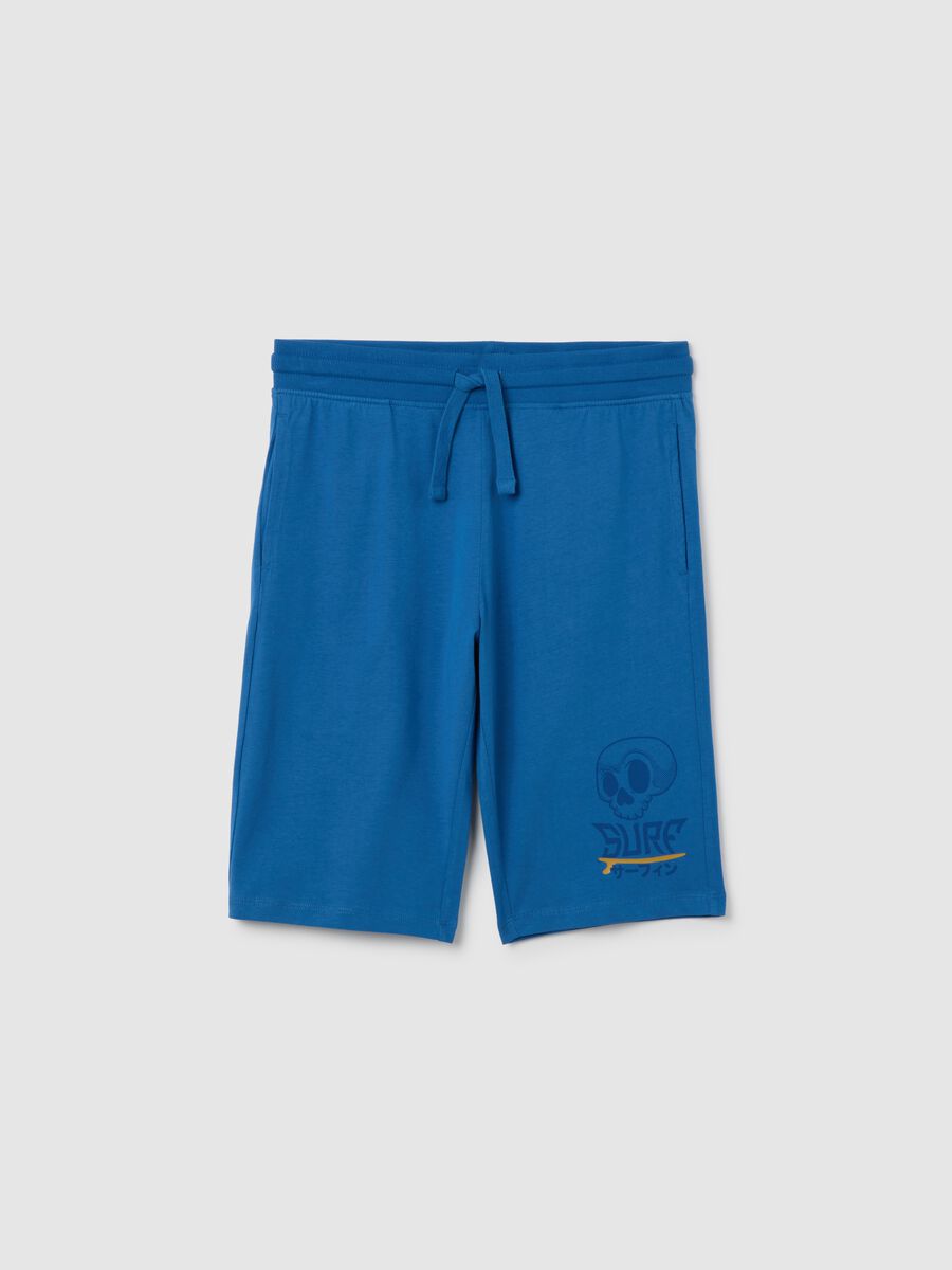 Bermuda da ragazzo in puro cotone blu regular fit con girovita elasticizzato_3