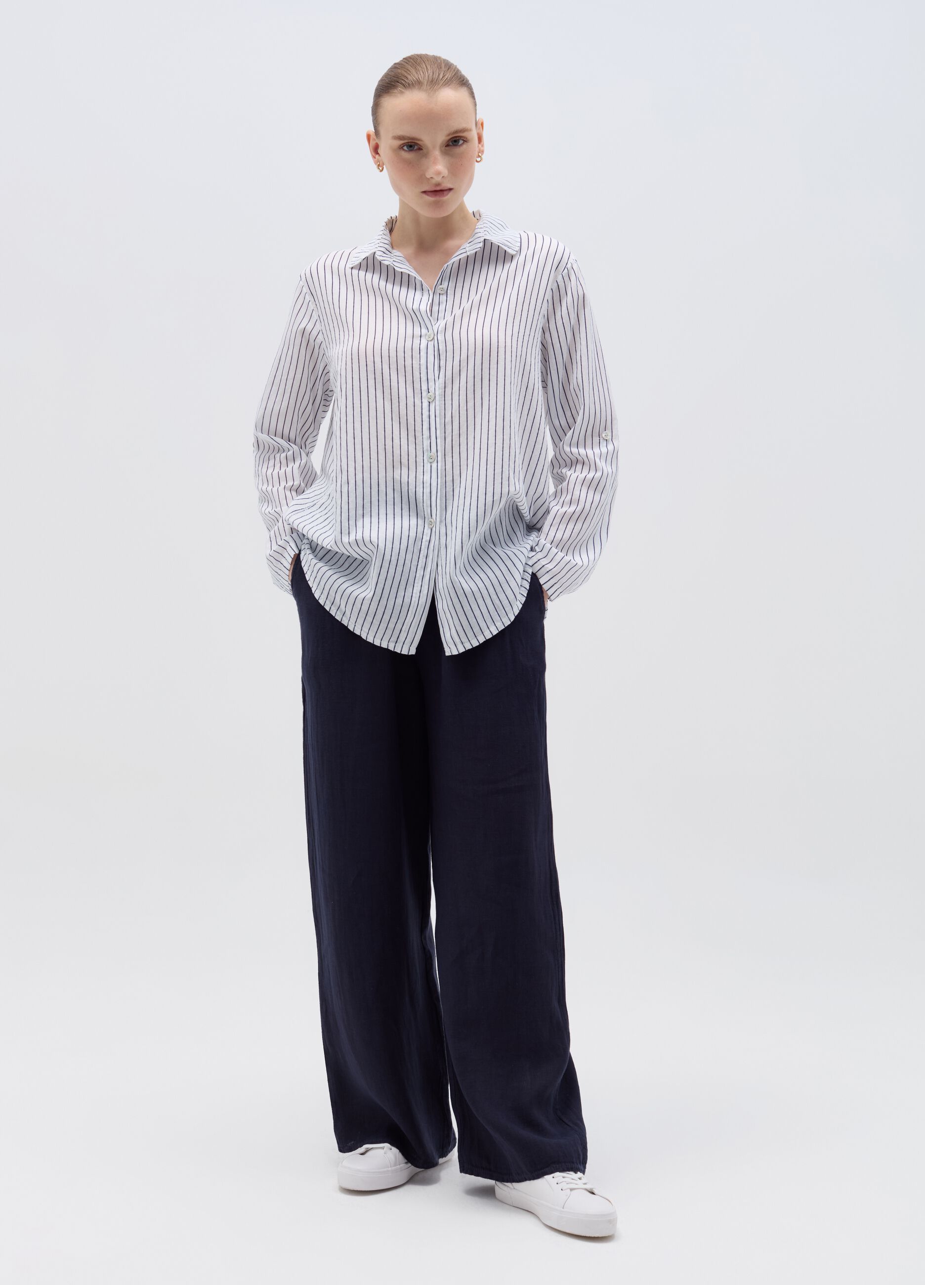 Ovs Pantalone palazzo wide leg in lino